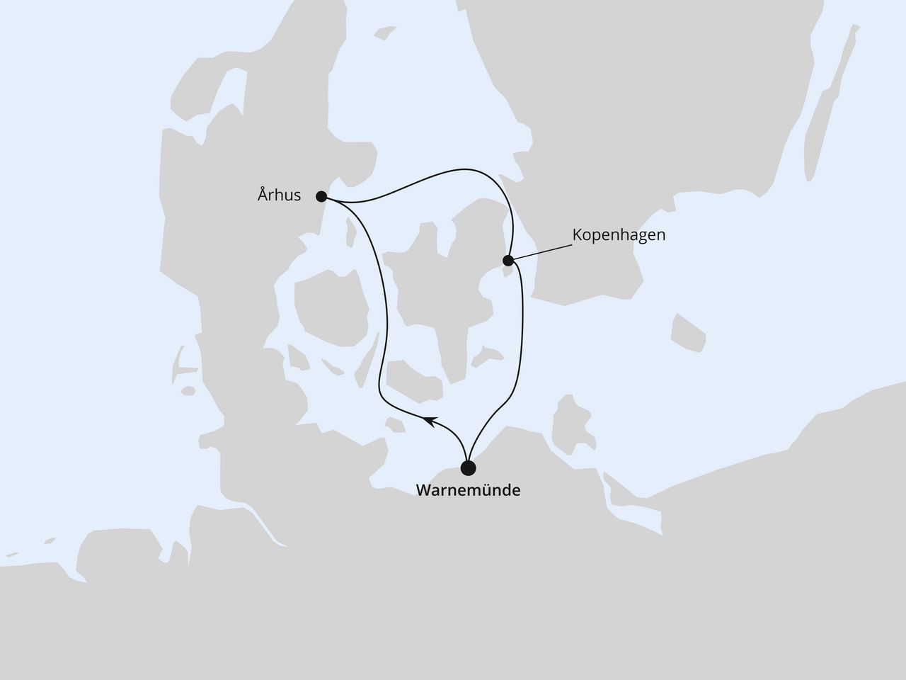 Routenkarte der AIDA Kreuzfahrt Kurzreise nach Århus & Kopenhagen 2