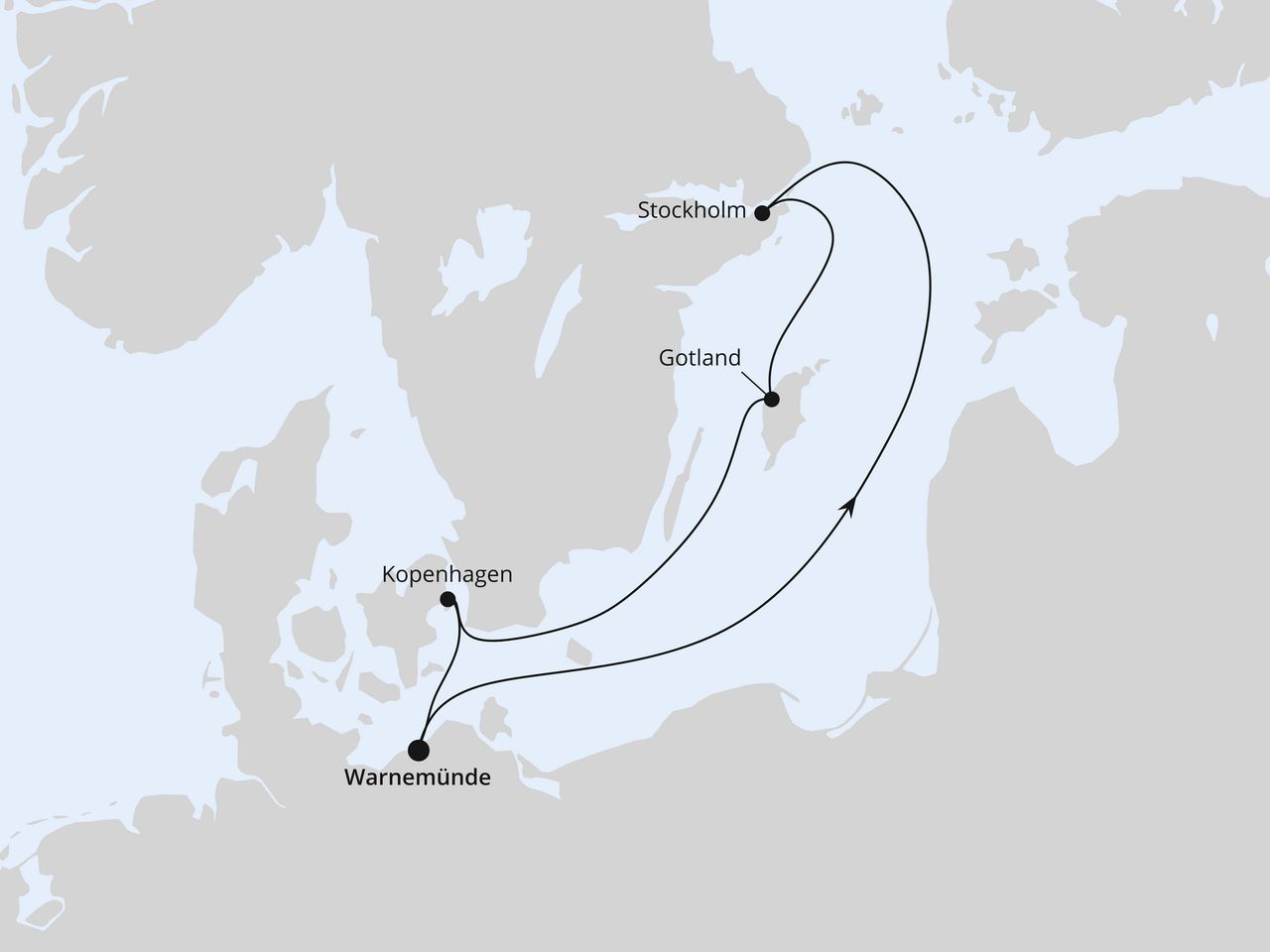 Routenkarte der AIDA Kreuzfahrt Kurzreise Schweden & Dänemark 1