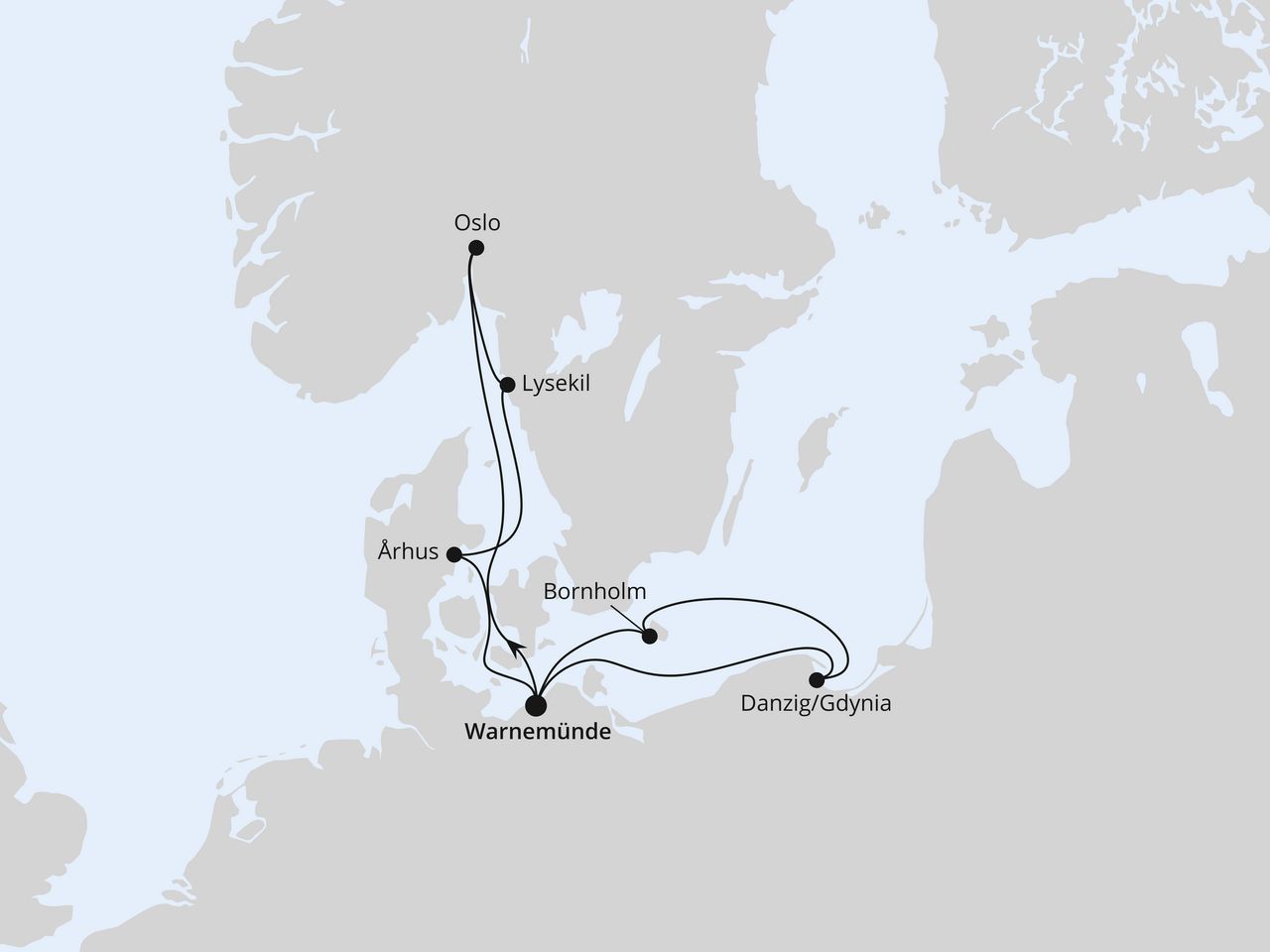Routenkarte: Skandinavien & Polen ab Warnemünde