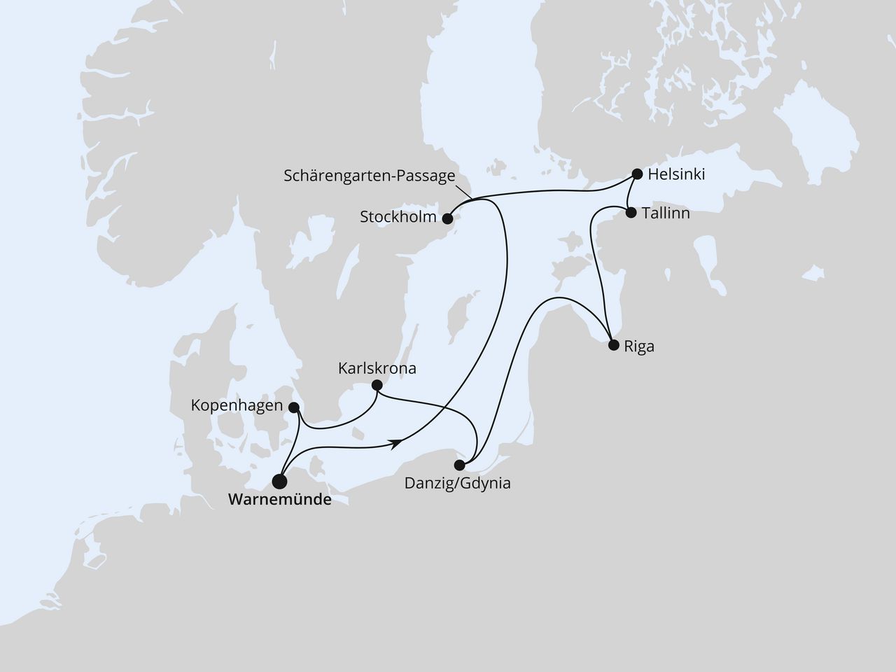 Routenkarte: Städte der Ostsee ab Warnemünde 1