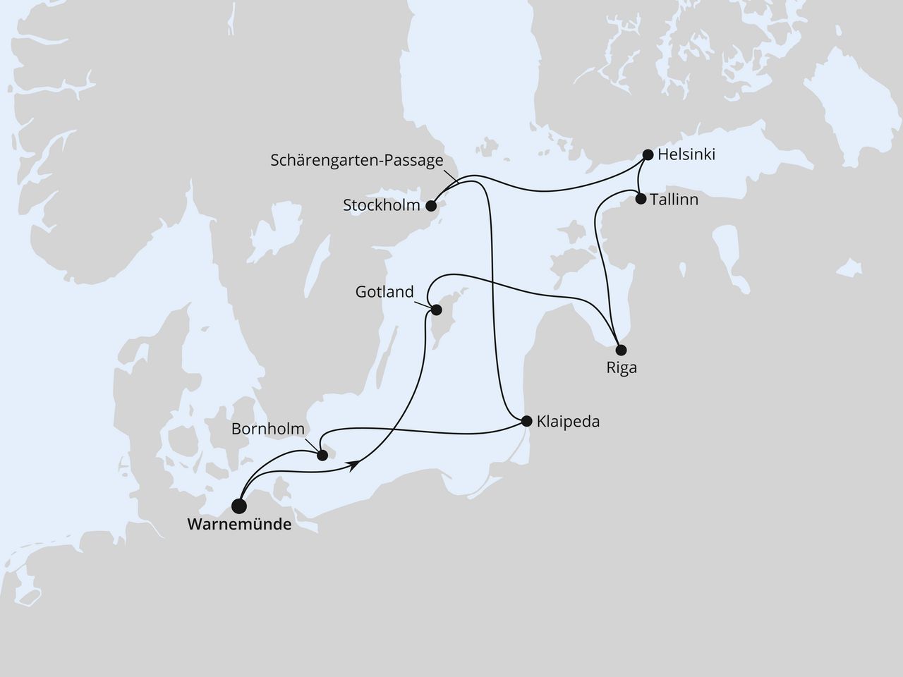 Routenkarte: Städte der Ostsee ab Warnemünde 1
