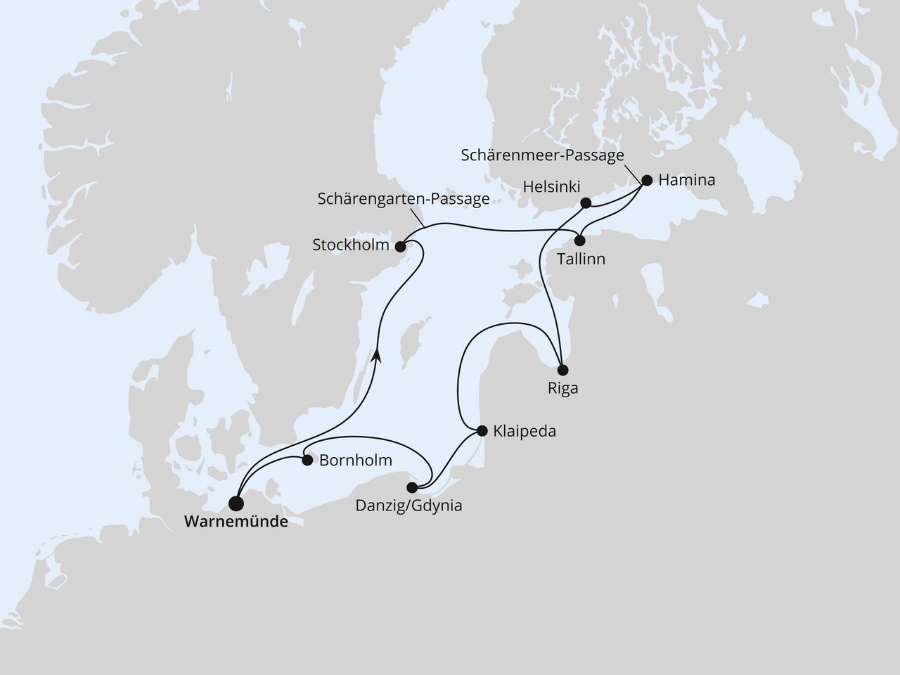 Routenkarte: Schärengärten der Ostsee ab Warnemünde 2