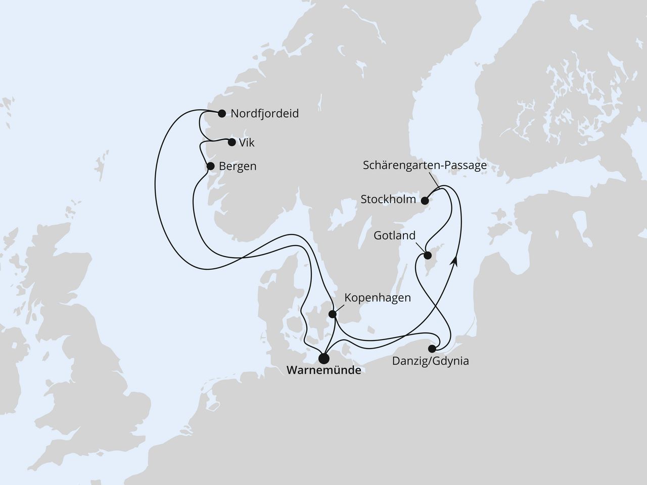 Routenkarte: Highlights der Nord- & Ostseeküste