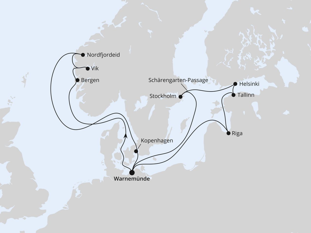 Routenkarte: Highlights der Nord- & Ostseeküste