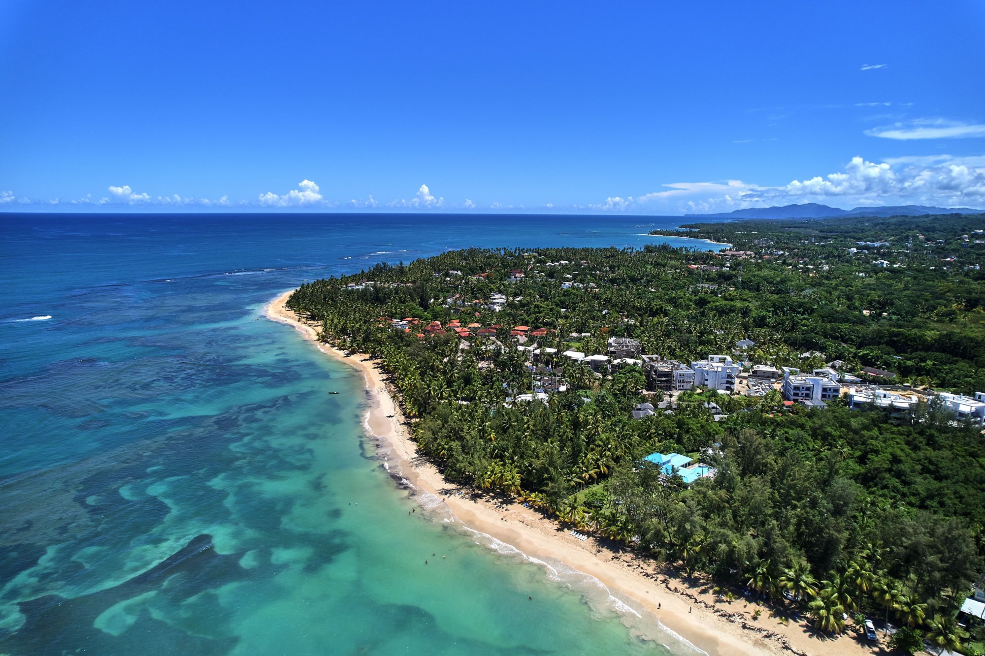 An aerial view of Ballenas Beach in Las Terrenas, Dominican Republic