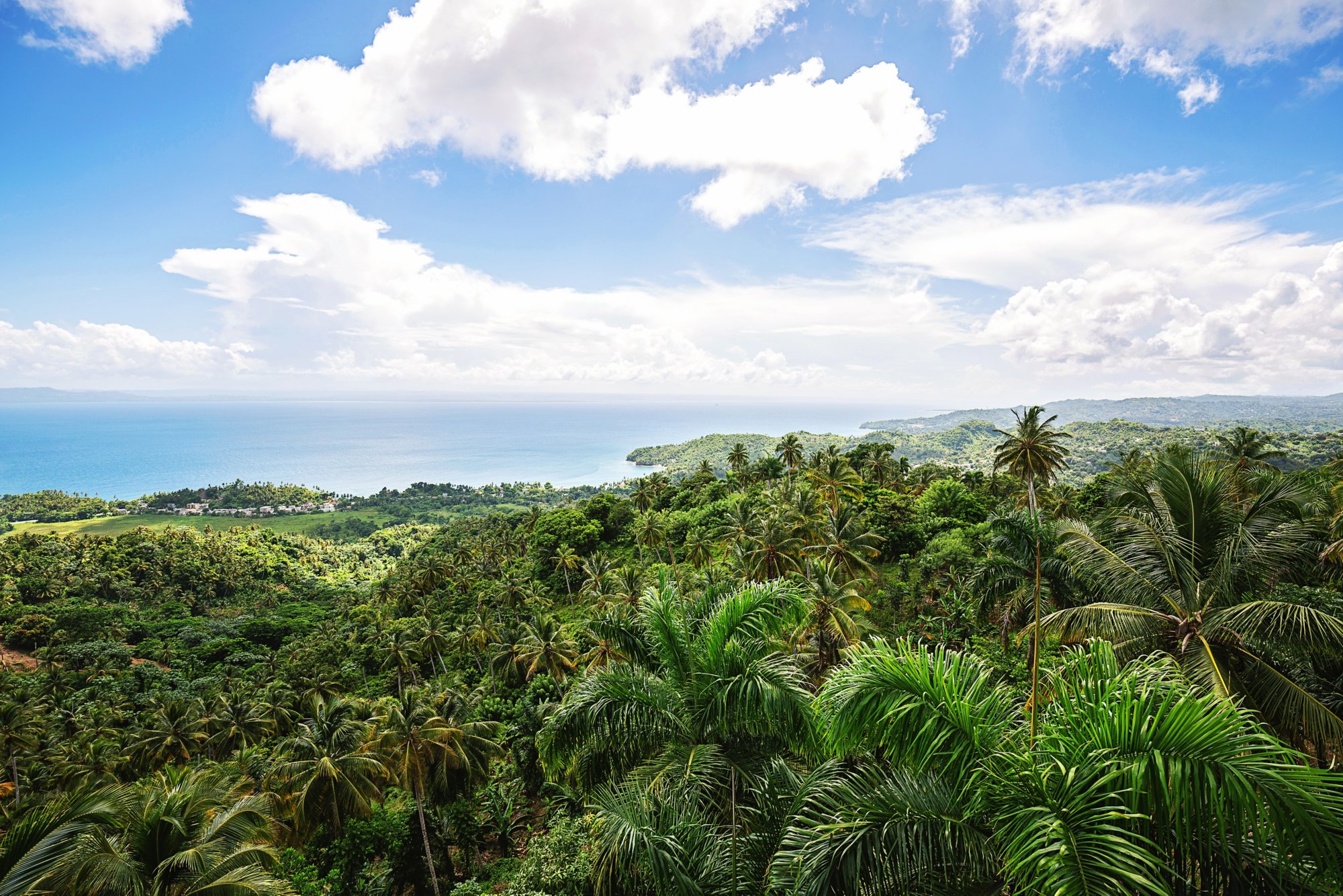 View to the Atlantic ocean and coastline in Samana, Dominican Republic