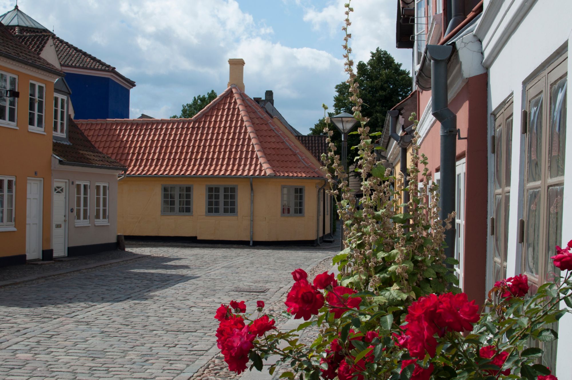 The Hans Christian Andersen House and Museum as seen from the street behind the museum.