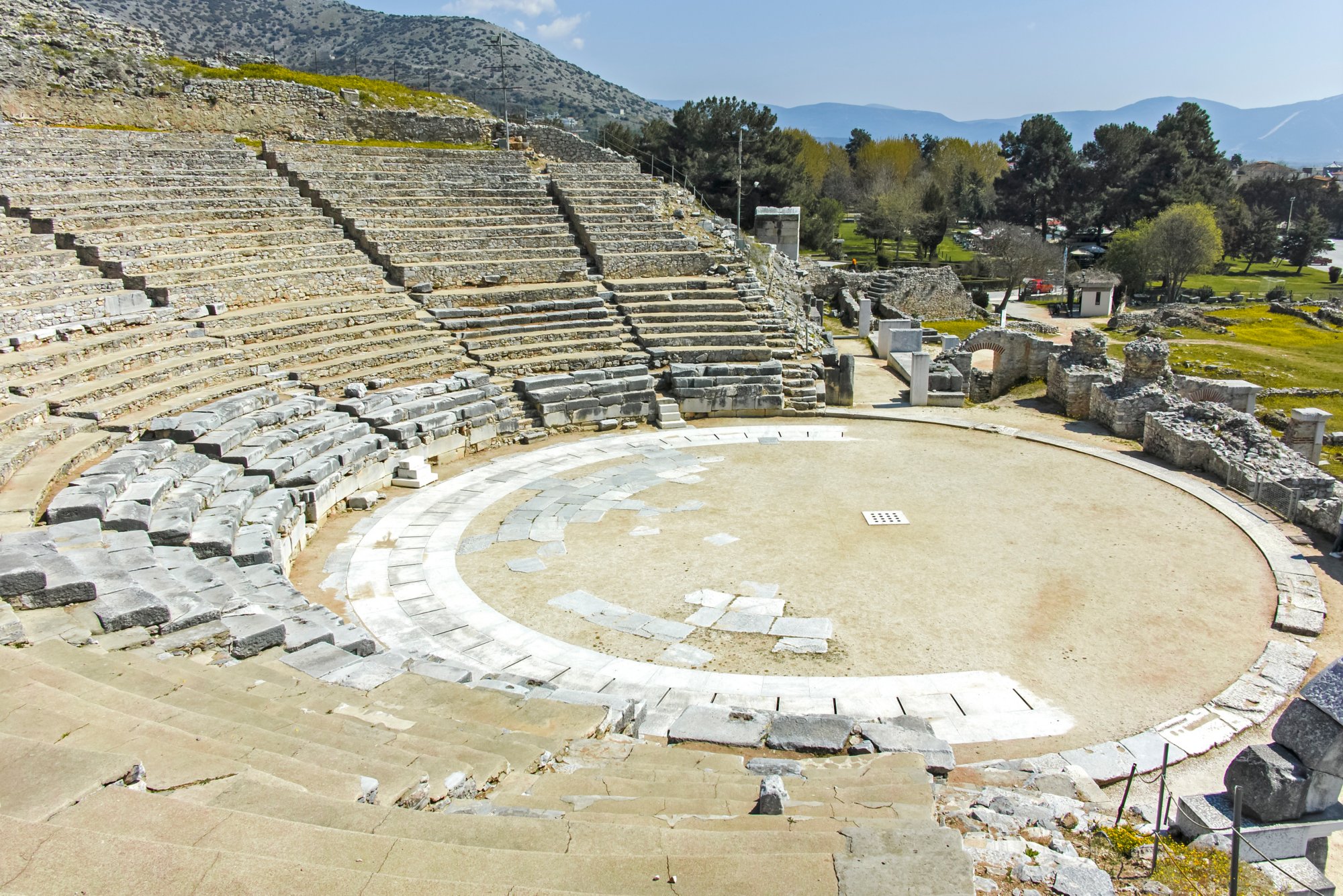Ruins of The ancient theater in the Antique city of Philippi, Eastern Macedonia and Thrace, Greece
