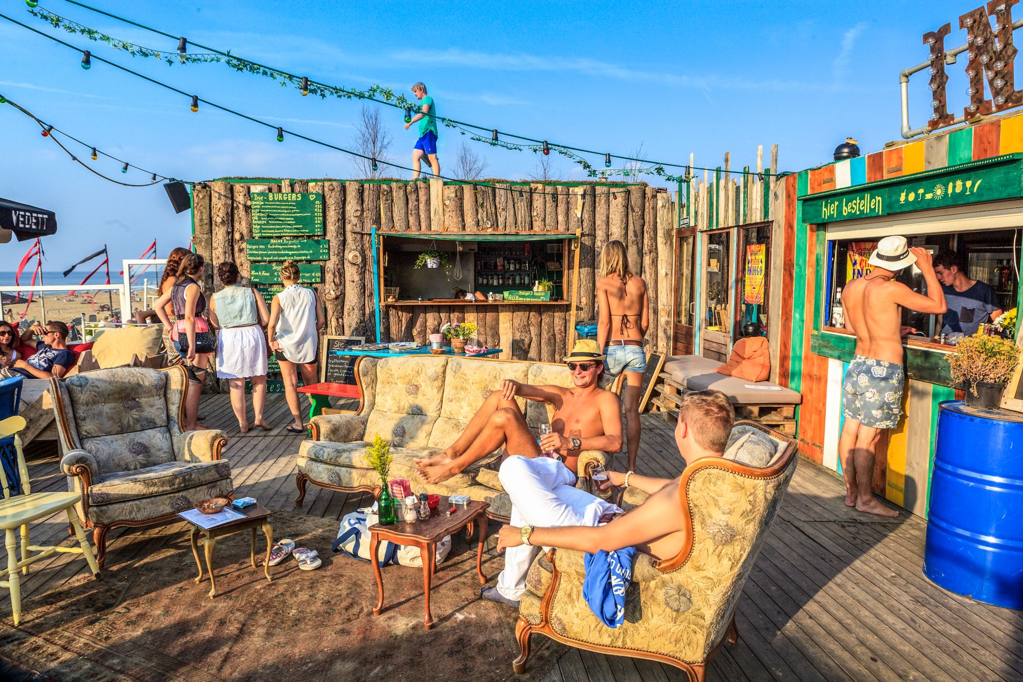 Netherlands, Den Haag, Scheveningen, Noorderstrand. Beach cafe (Beachclub) Indigo