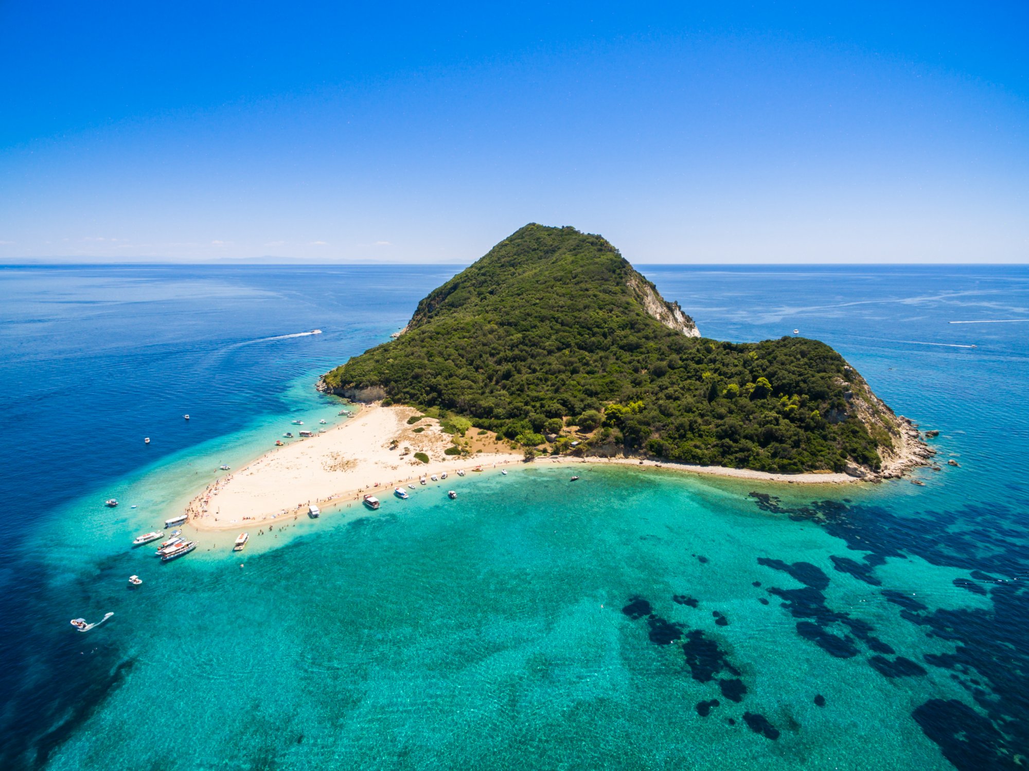 Aerial view of Marathonisi Island in Zakynthos (Zante) island in Greece