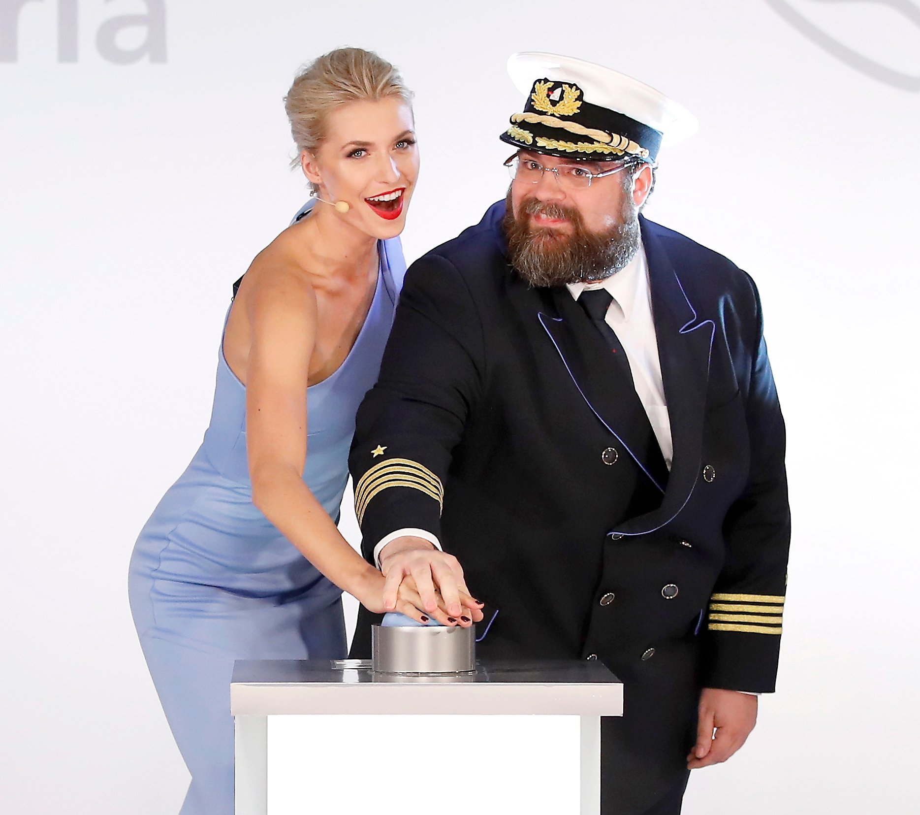 PALMA DE MALLORCA, SPAIN - JUNE 30: Godmother Lena Gercke and captain Boris Becker christen the AIDAperla Cruise Ship on June 30, 2017 in Palma de Mallorca, Spain. (Photo by Franziska Krug/Getty Images for AIDA)