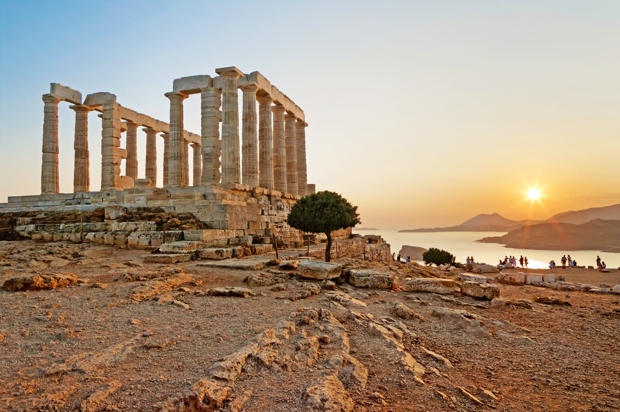 temple of Poseidon on coast of cape Sounion at the sunset; Shutterstock ID 35134390