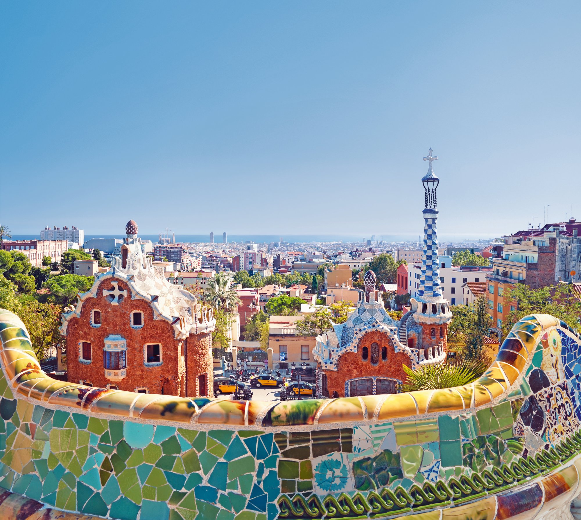 Park Guell in Barcelona. Park Guell was commissioned by Eusebi G ell and designed by Antonio Gaud  .