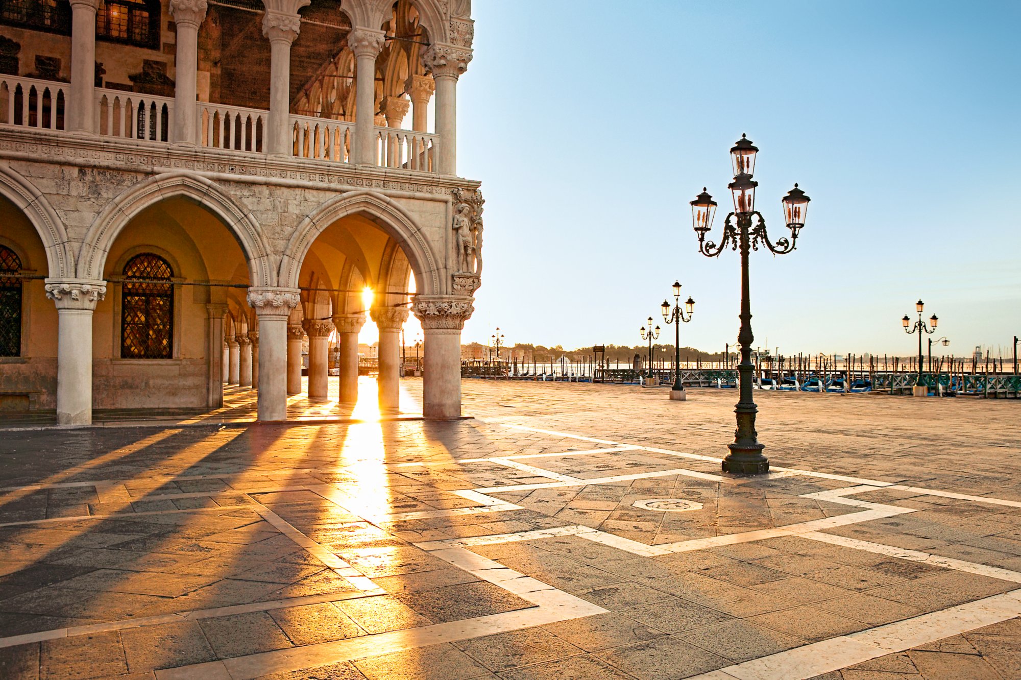 Paved area outside the Doges Palace, Venice, Italy