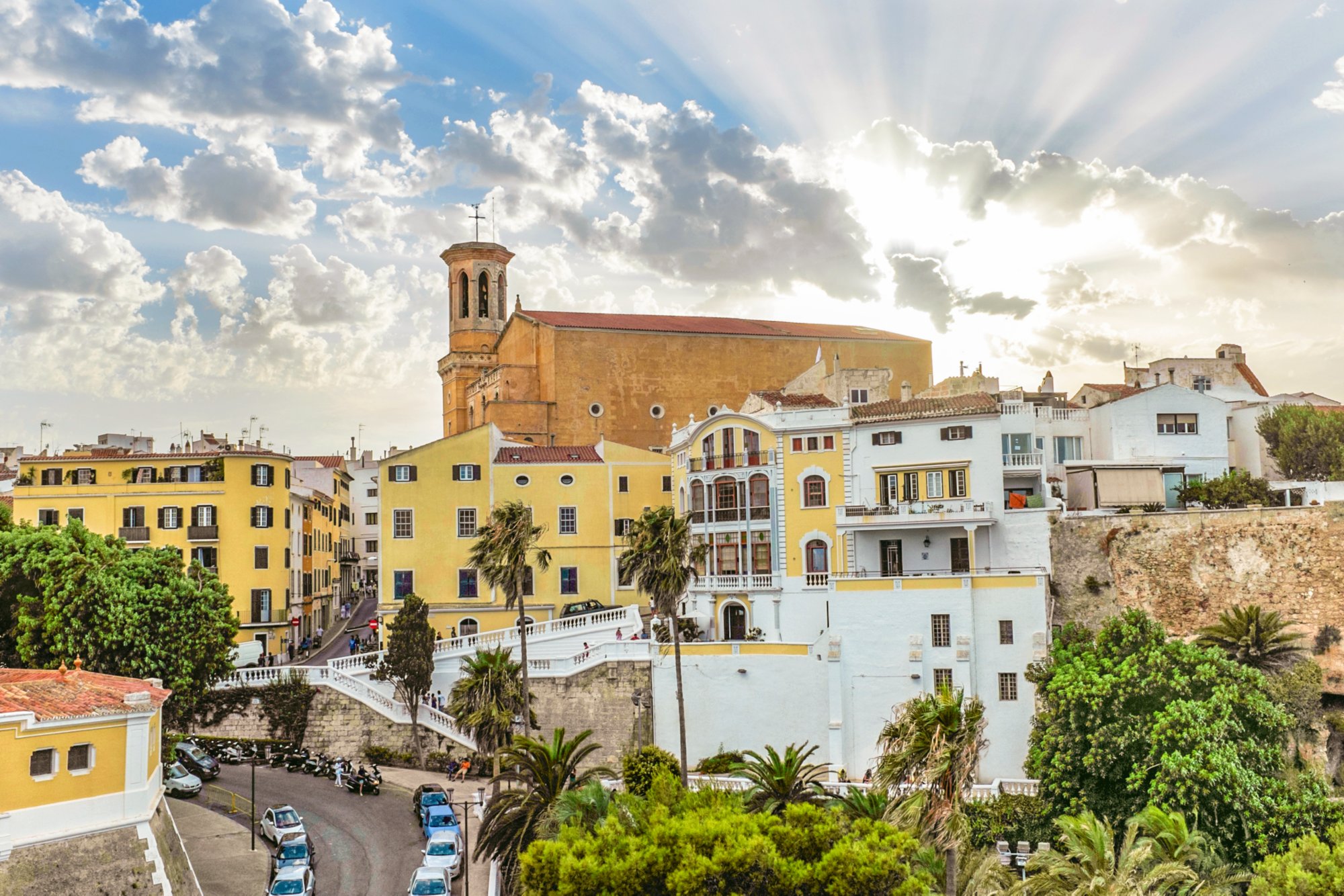 View of the Church of Santa Maria in the city of Mahon, Menorca, Balearic Islands.