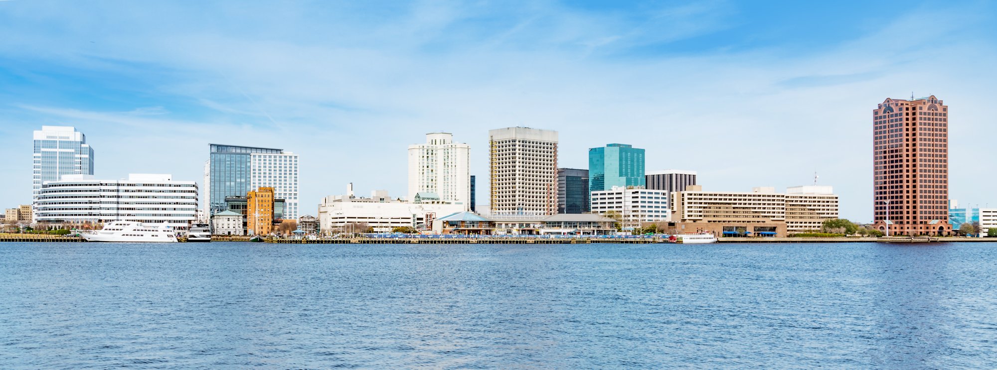 Norfolk, Virginia city skyline across the Elizabeth River