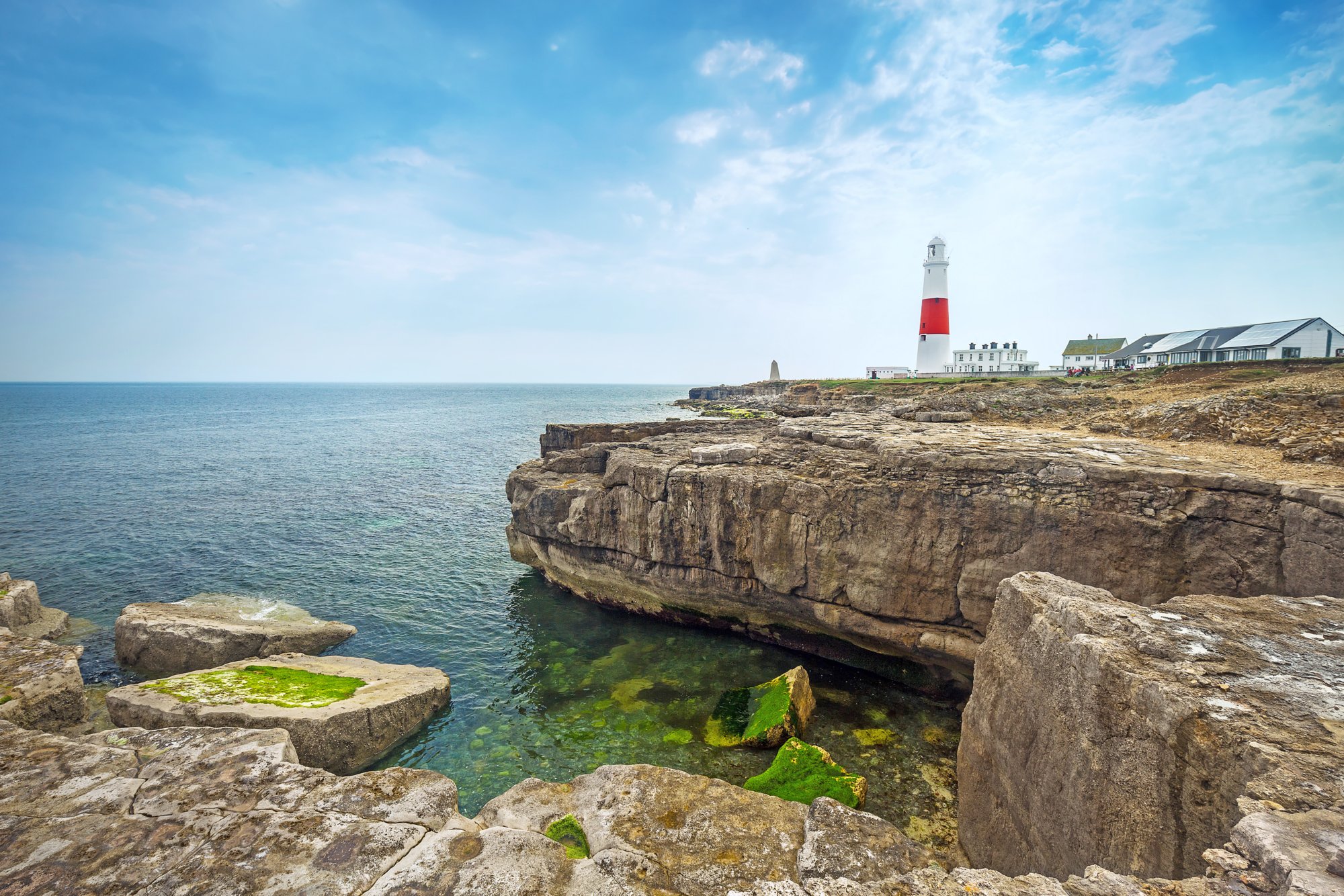 The Portland Bill Lighthouse on the Isle of Portland in Dorset, UK