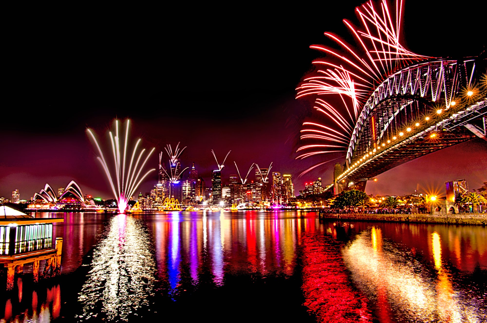 World renowned midnight fireworks display is grand finale on Sydney New Year's Eve.