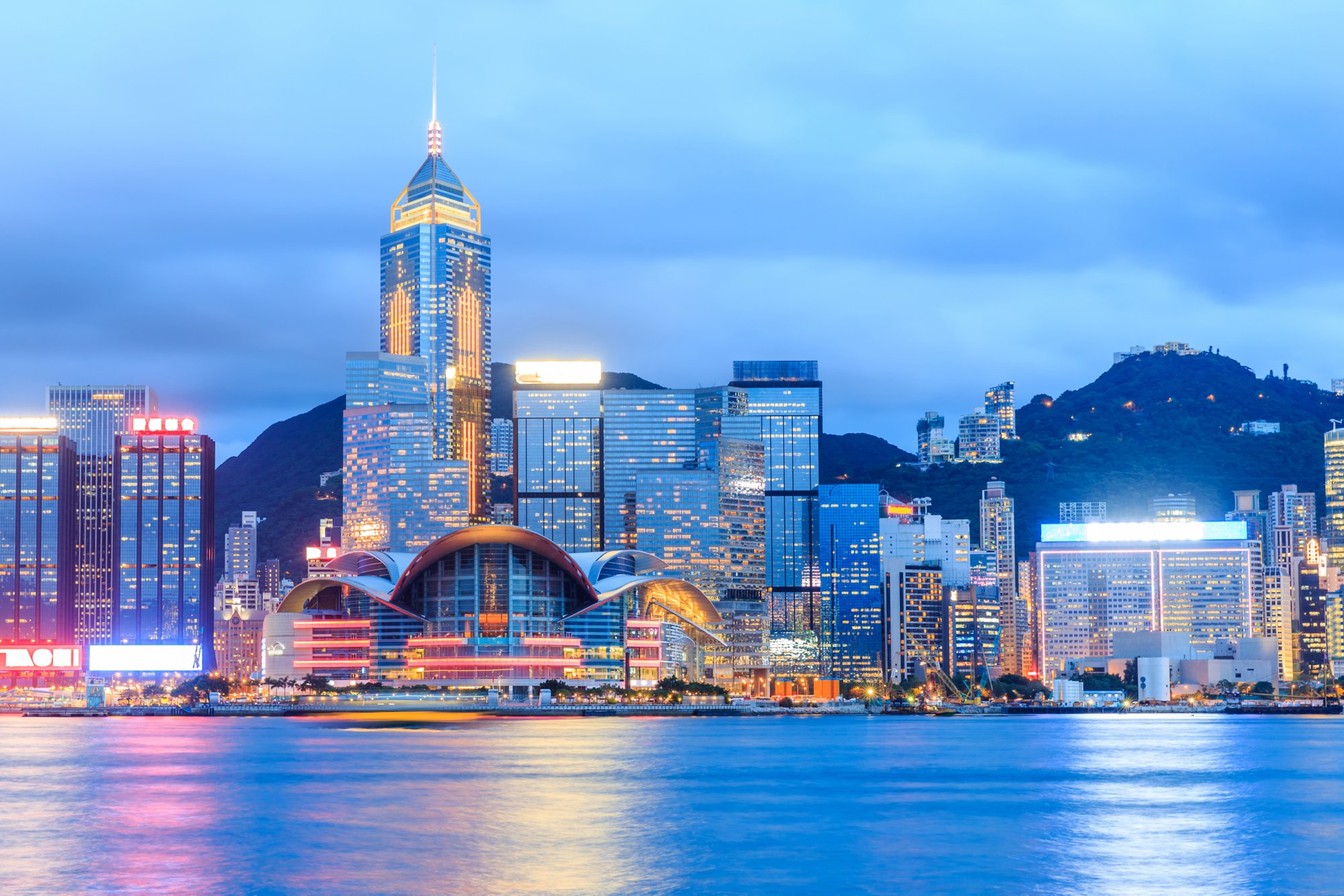 Hong Kong skyline in Victoria Harbour.