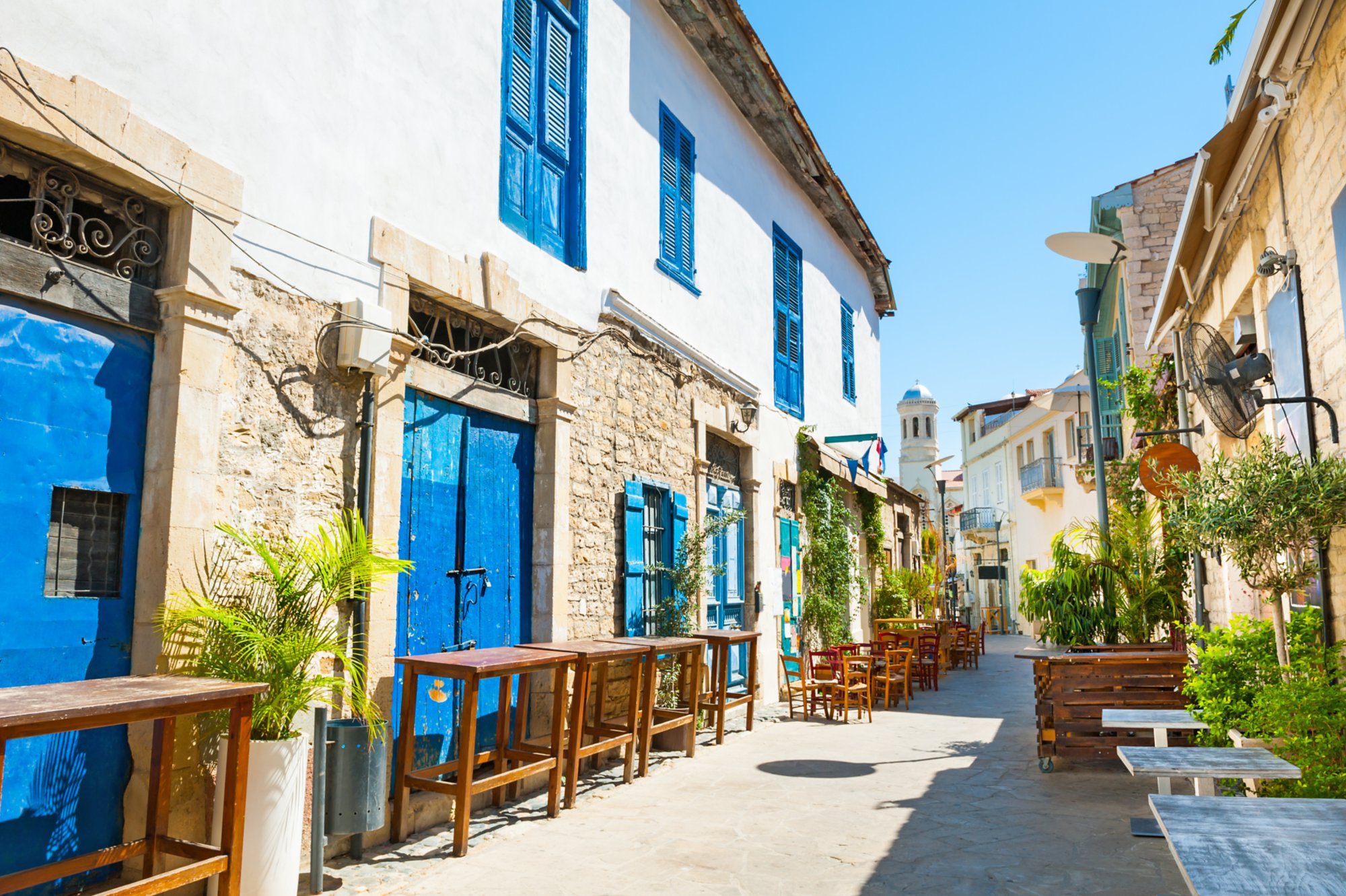 Beautiful old street in Limassol, Cyprus. Travel and vacation