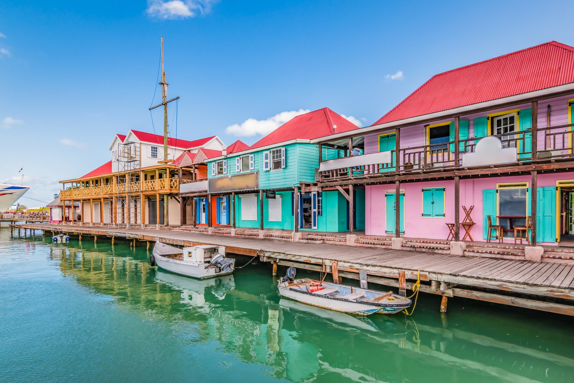 St John's, Antigua. Colorful buildings at the cruise port.