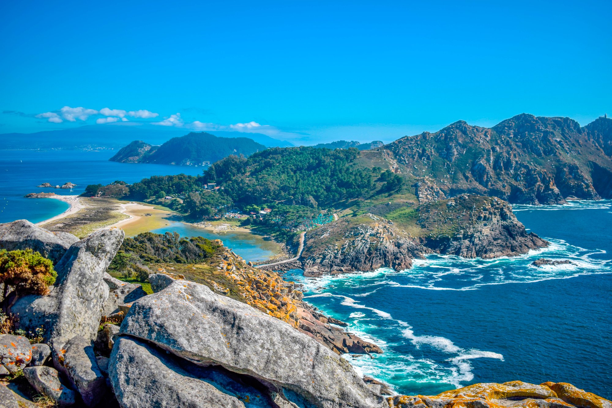 Islas Cies, Vigo, Spain. Vigo estuarys greatest treasure. Galicia. Island connected by beach Playa de Rodas.