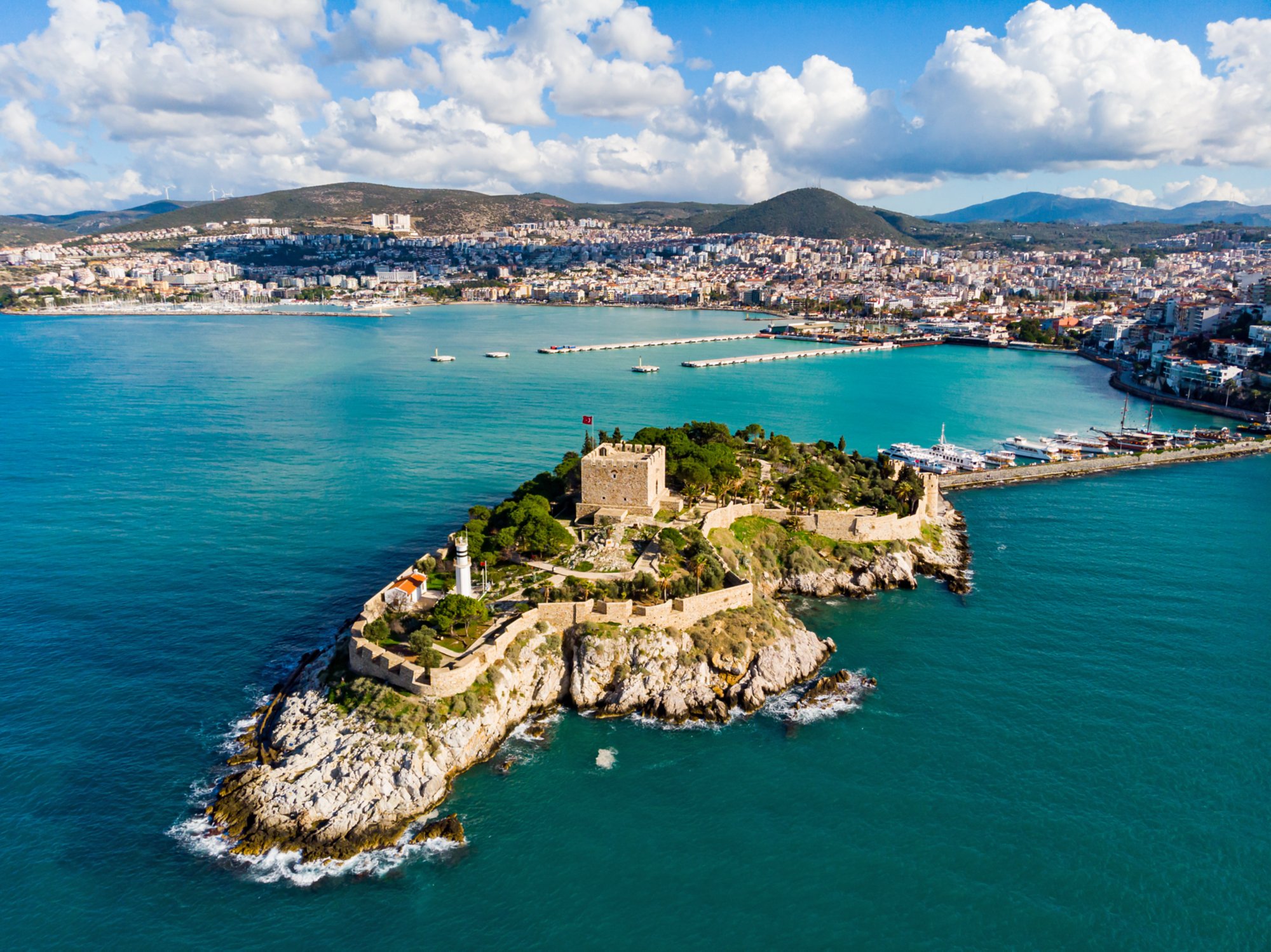 Pigeon Island with. Kusadasi harbor. Aegean coast of Turkey. High quality photo