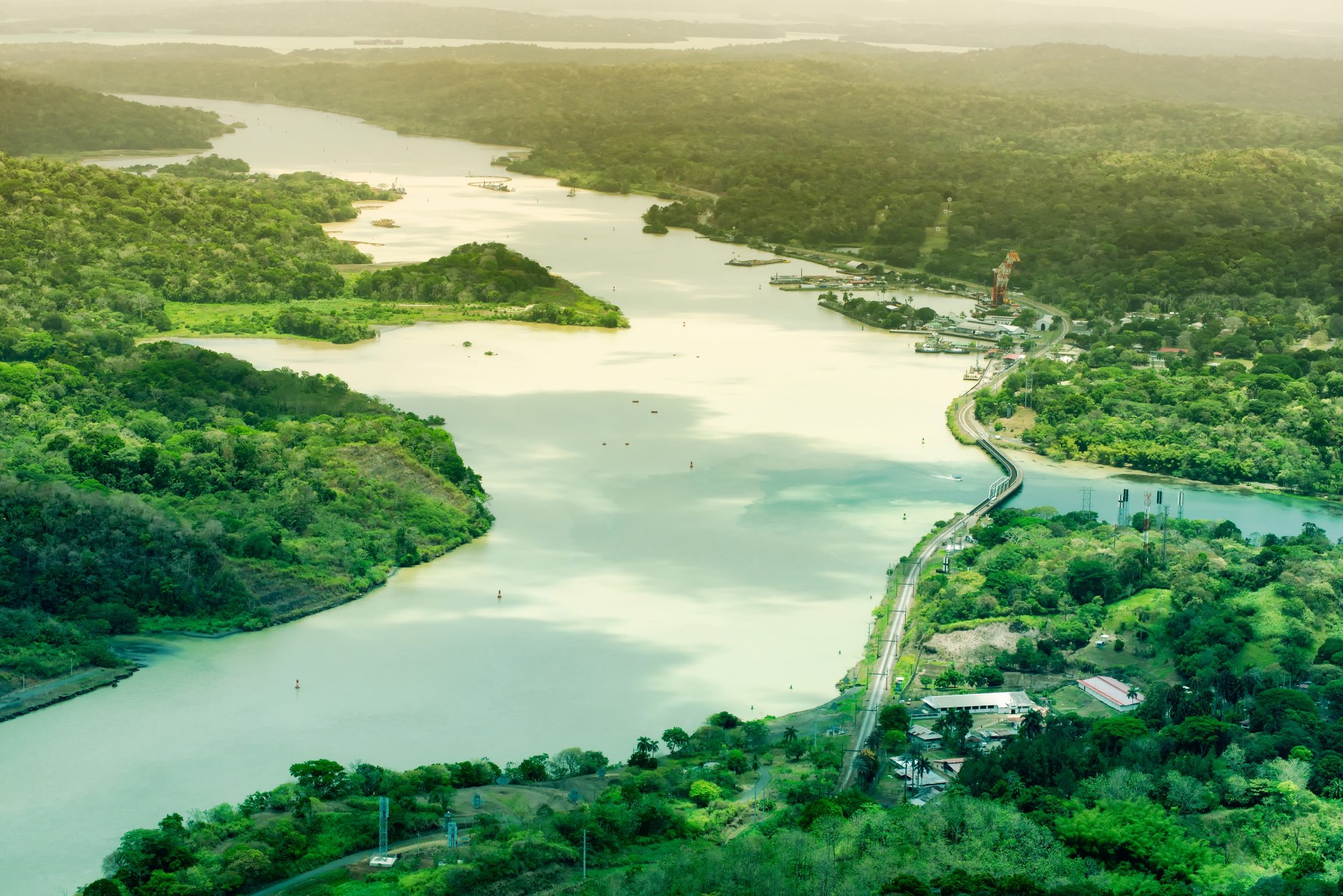 Aerial view of Panama Canal on the Atlantic side