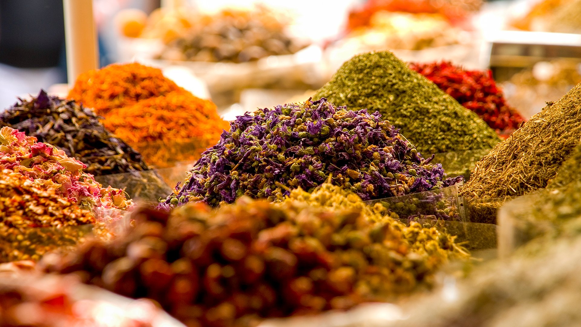 Bags of spice at the market, Deira, Dubai, United Arab Emirates.