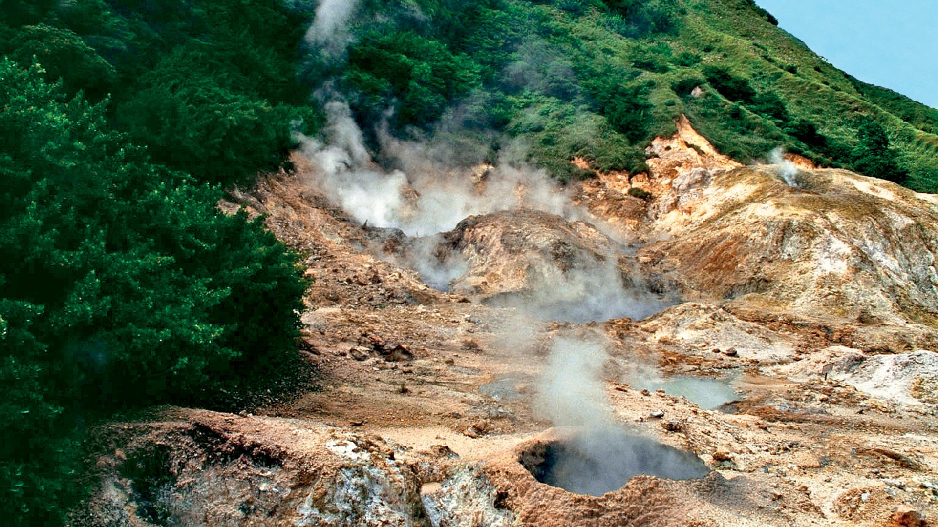View of an active sulphur volcano on the island of St Lucia