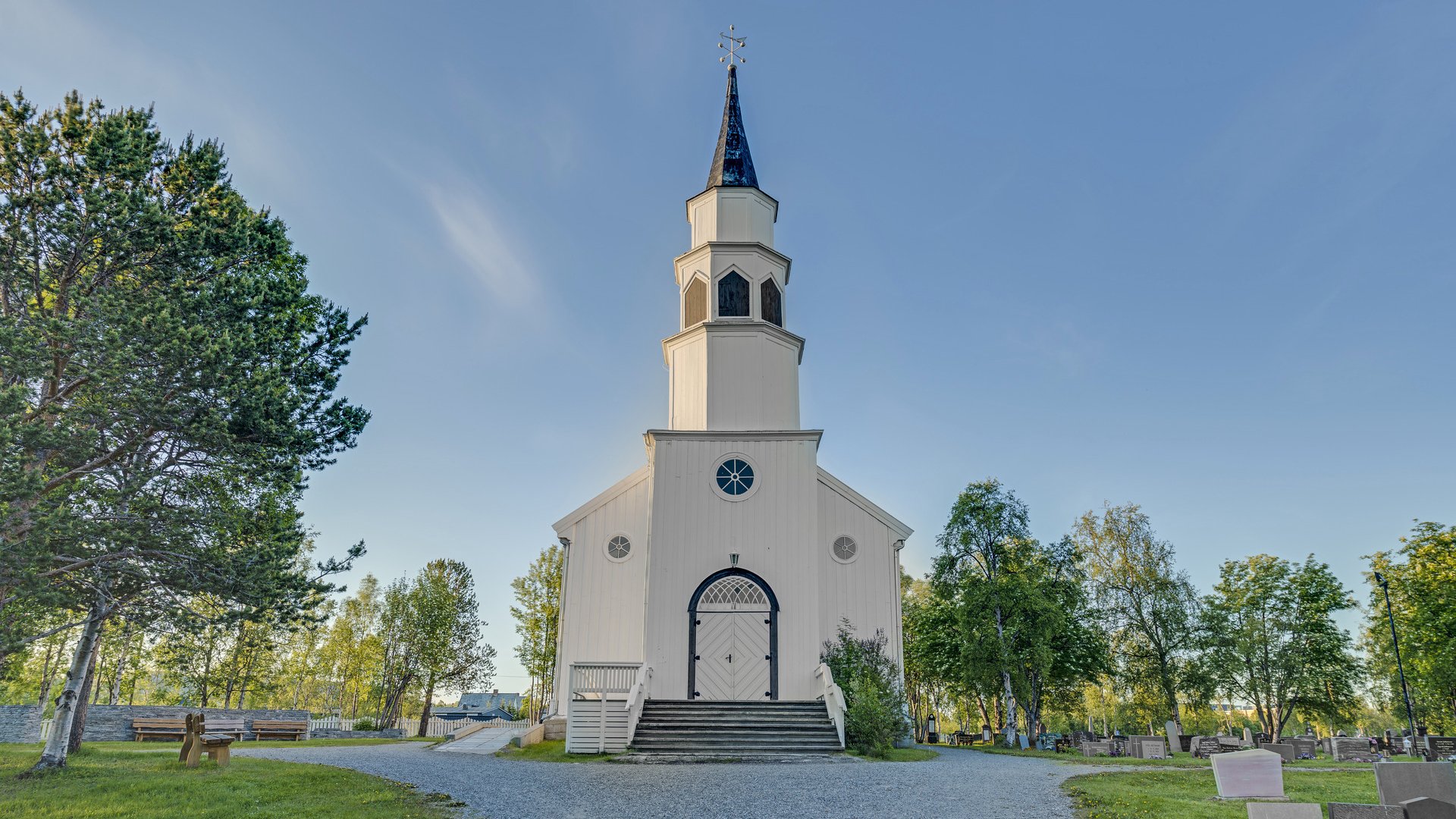 Alta Church (Altakirke), the English-inspired gothic church of wood / timber located in Alta, Norway.; Shutterstock ID 472854775; purchase_order: 25961 at; job: ; client: AIDA Cruises; other: 