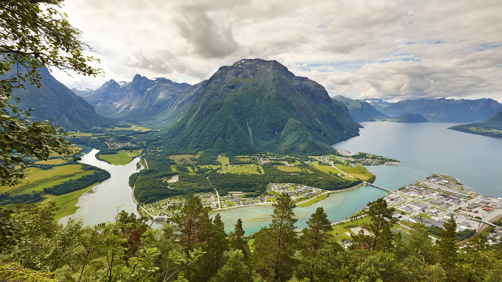 Norway landscape. Romsdal fjord, Rauma river and Romsdal mountains. Andalsnes. Nesaksla; Shutterstock ID 487601566; purchase_order: 25906 at; job: ; client: AIDA Cruises; other: 