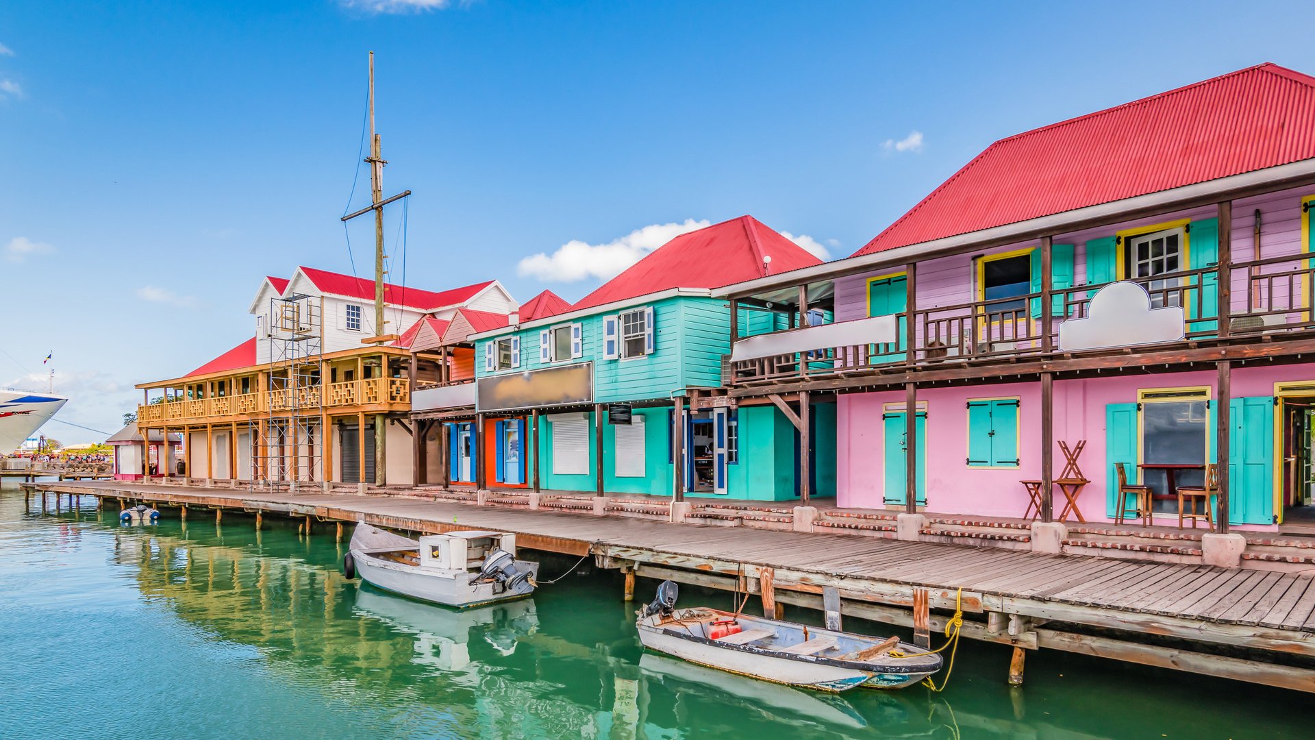 St John's, Antigua. Colorful buildings at the cruise port.