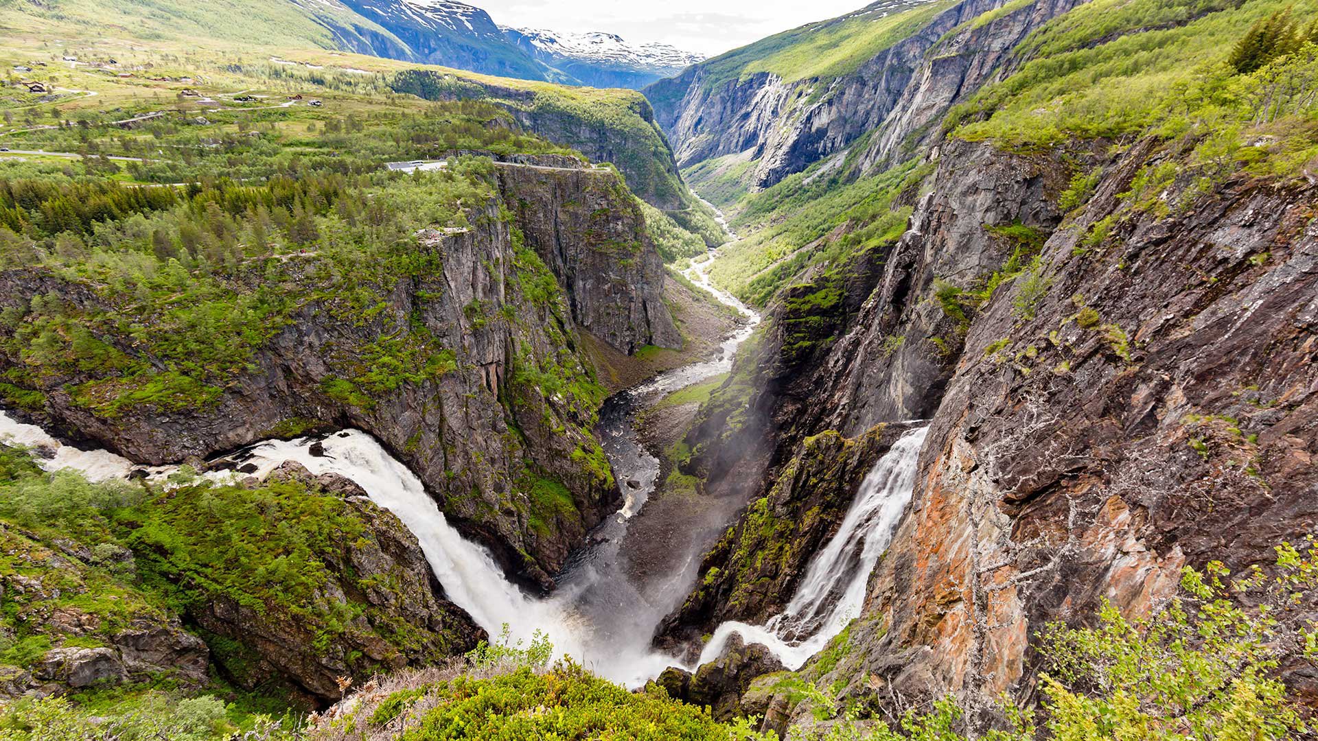Voringsfossen waterfalls near Hardangervidda in Norway