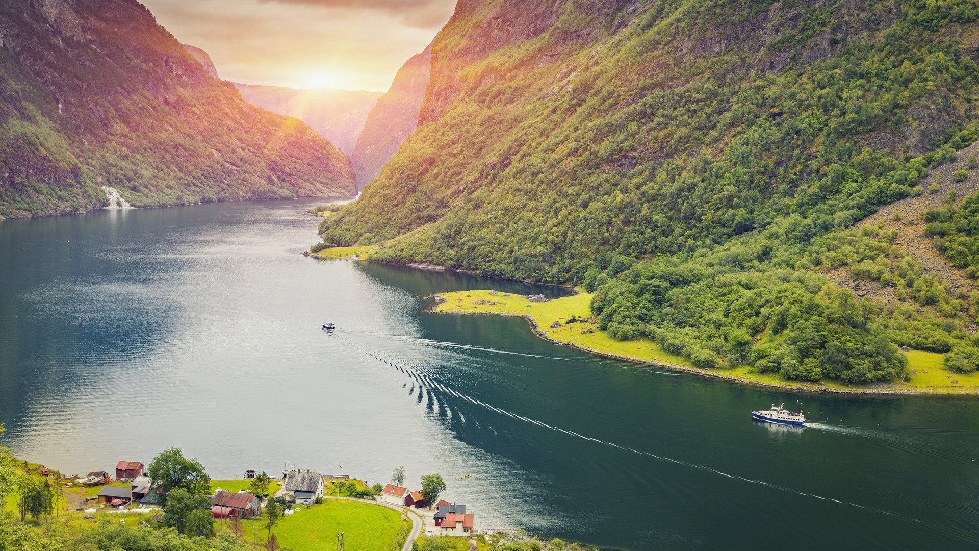 Beautiful scene of mountain and fjord, Neroy Fjord, Flam, Norway; Shutterstock ID 431596249; purchase_order: 25684 at; job: ; client: AIDA Cruises; other: 