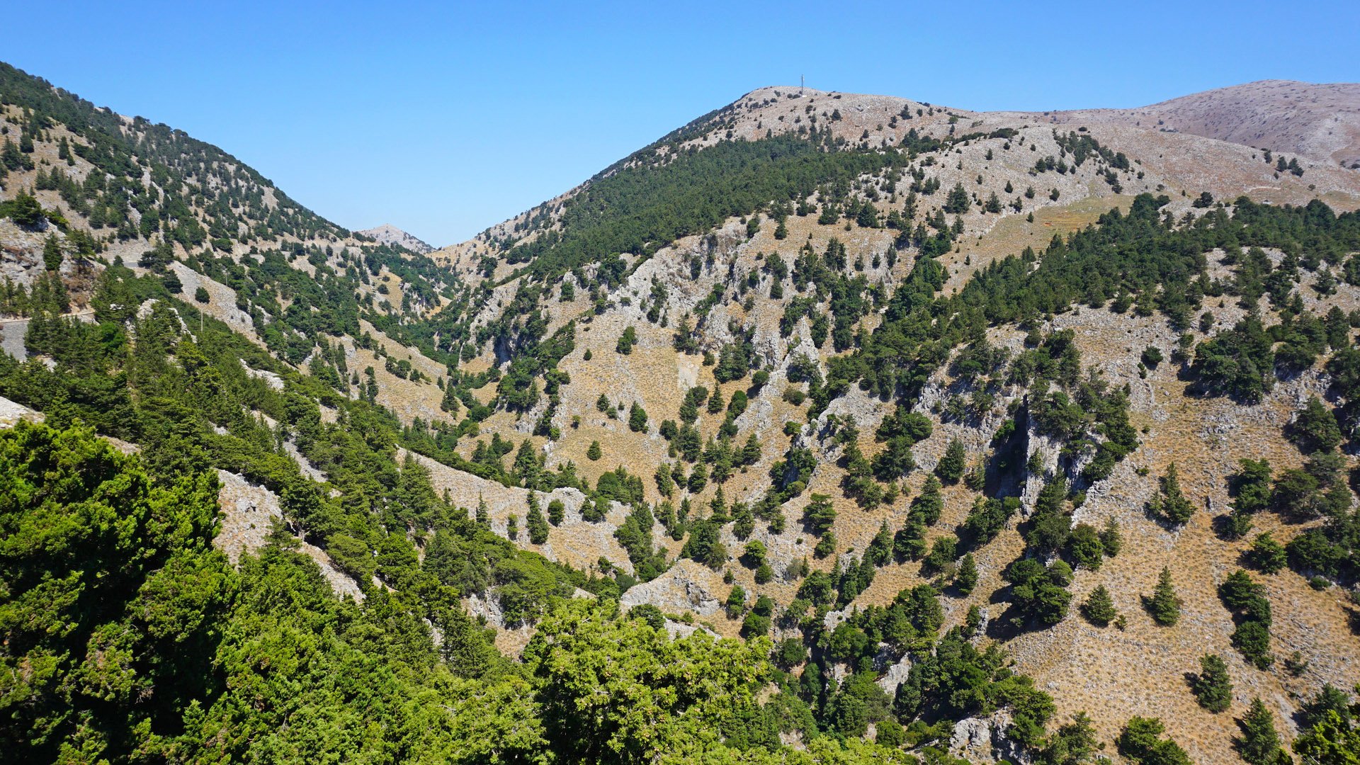 View of the Imbros gorge on the island of Crete from the observation deck of the highway.                               