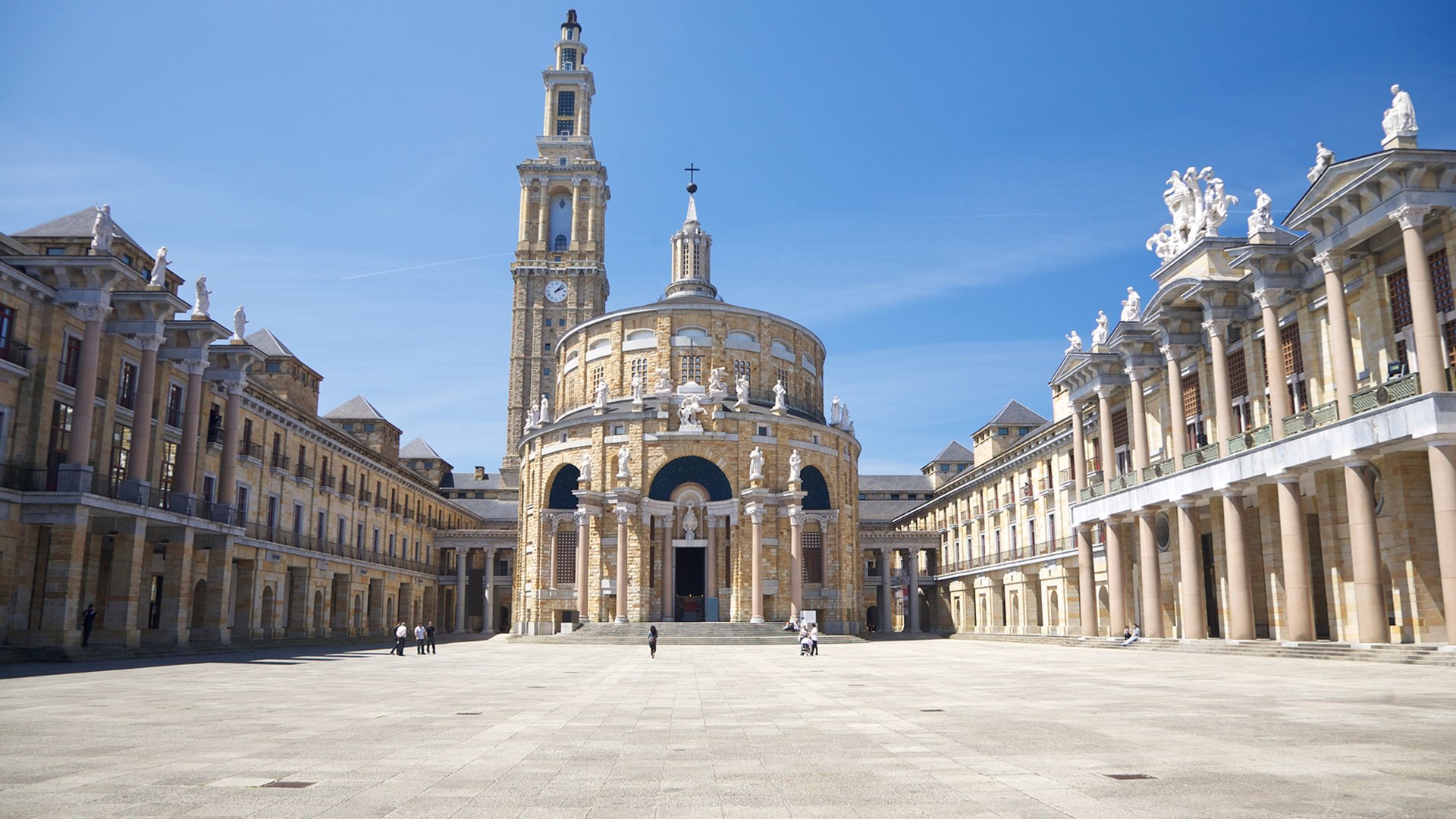landmark courtyard with ancient building from year 1956 public University college La Laboral City of Culture in Gijon Asturias Spain Europe