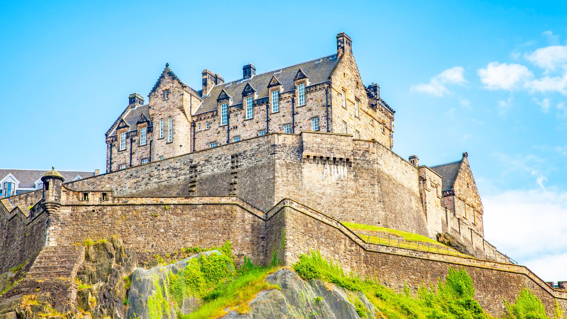Edinburgh castle view over blue sky