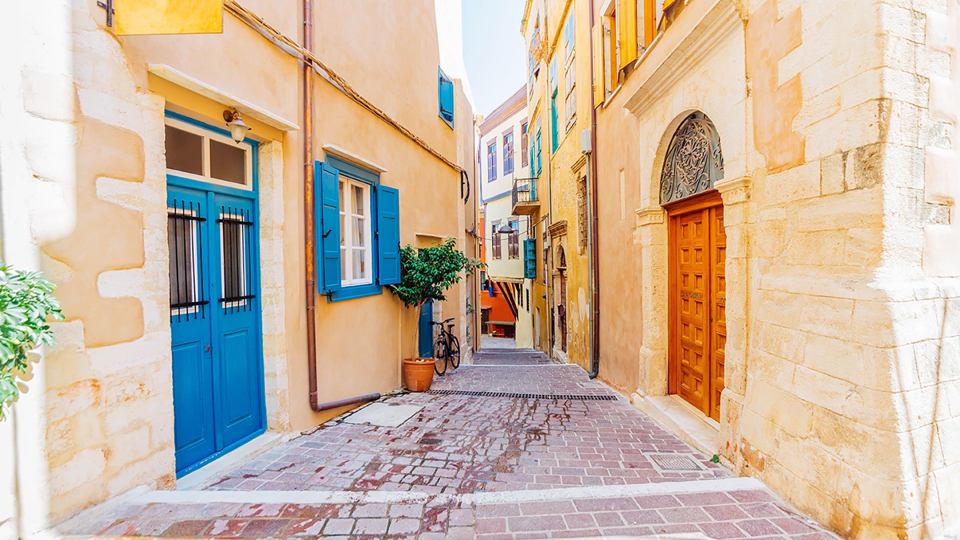 Romantic old stone and cobblestone streets of Chaina, Crete island, Greece