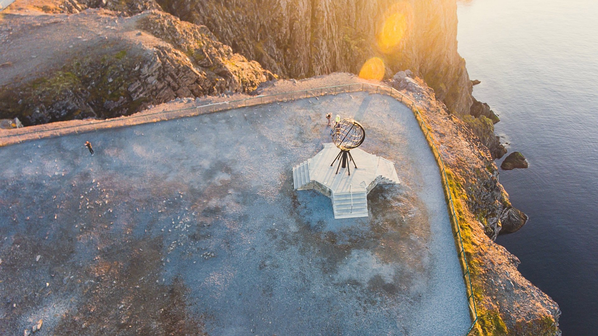 MPTPJK View of Nordkapp, the North Cape, Norway, the northernmost point of mainland Norway and Europe, Finnmark County, aerial picture shot from drone