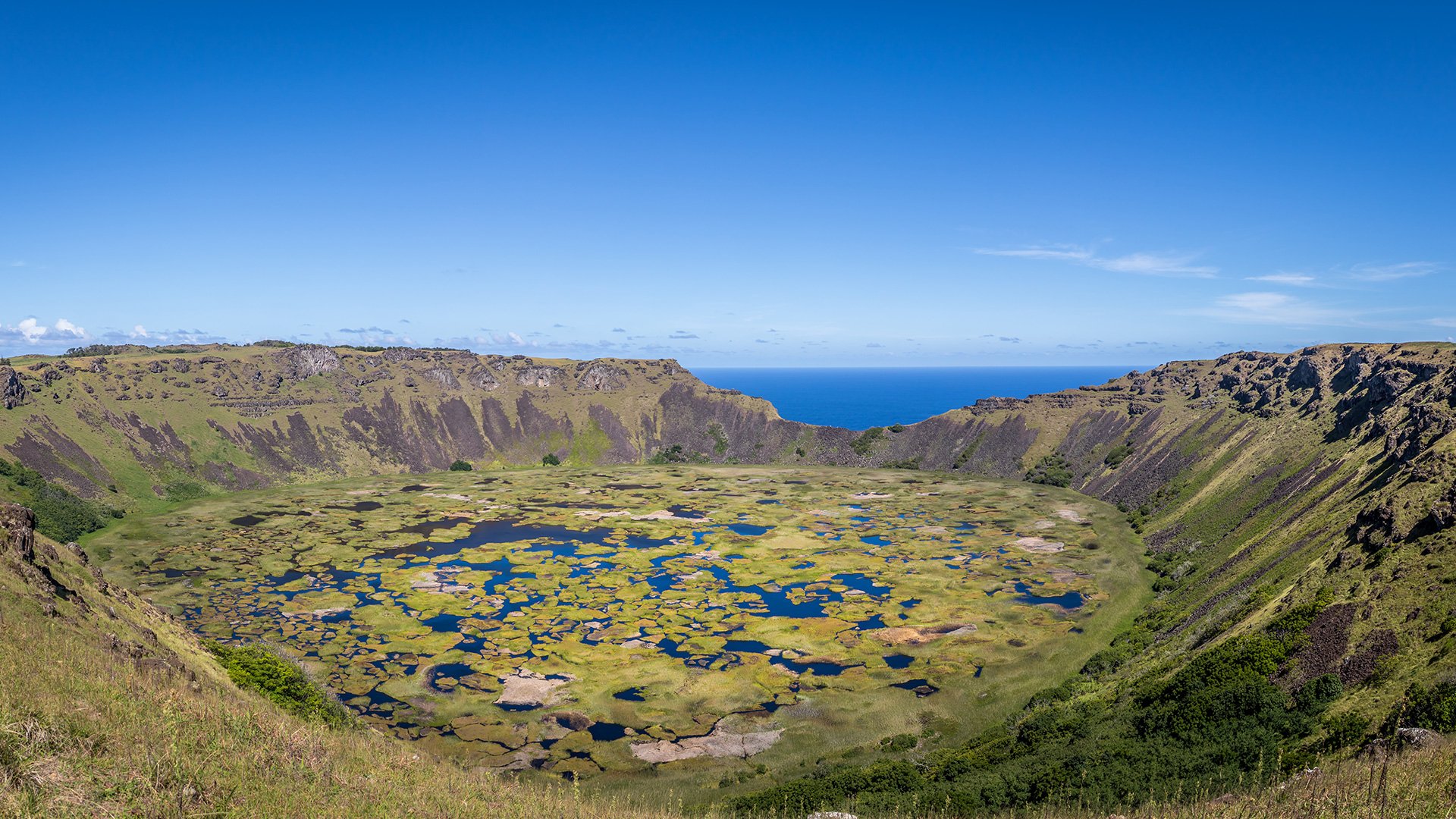 Crater of Vulcano Rano Kau in Easter Island