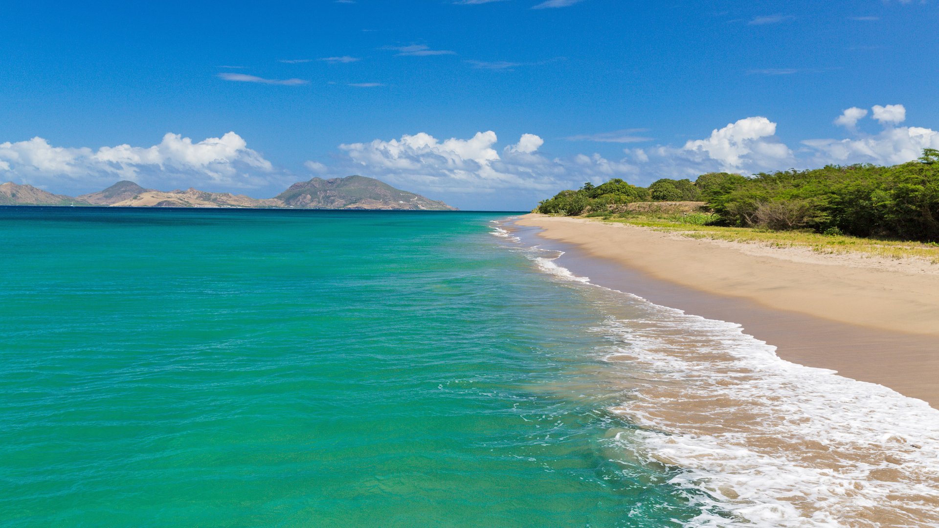 St Kitts and The Narrows from Nevis and the Beach