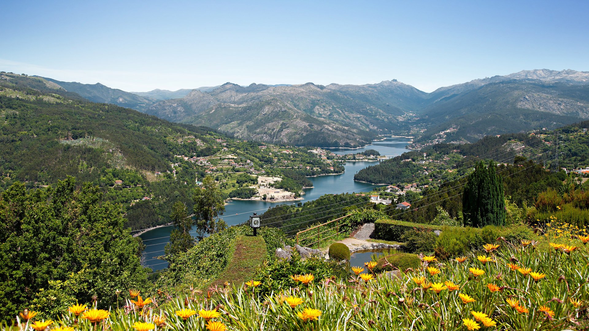 View on the Lima river meandering through Peneda Geres, the only national park in Portugal, located in the Norte region.