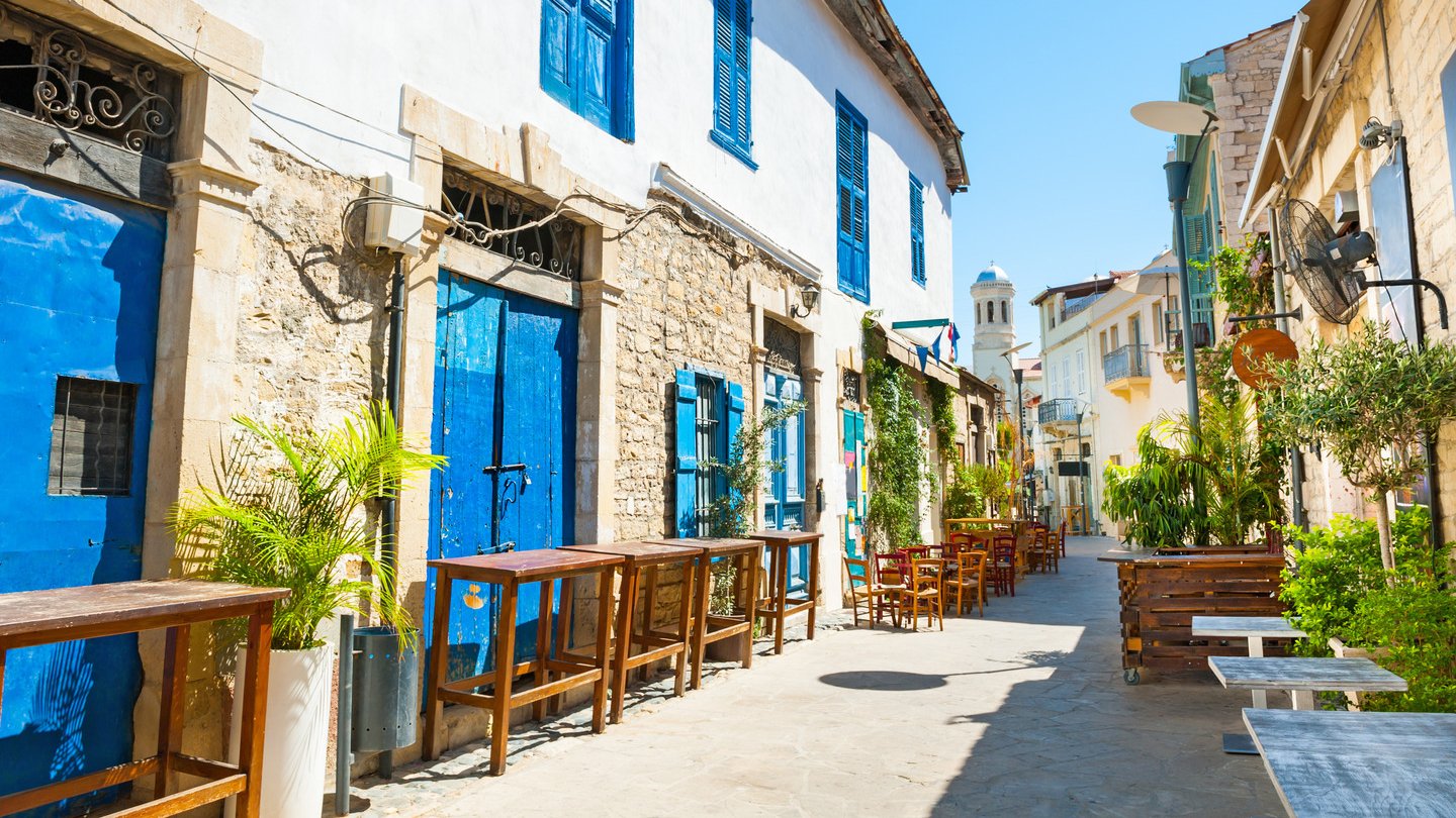 Beautiful old street in Limassol, Cyprus. Travel and vacation