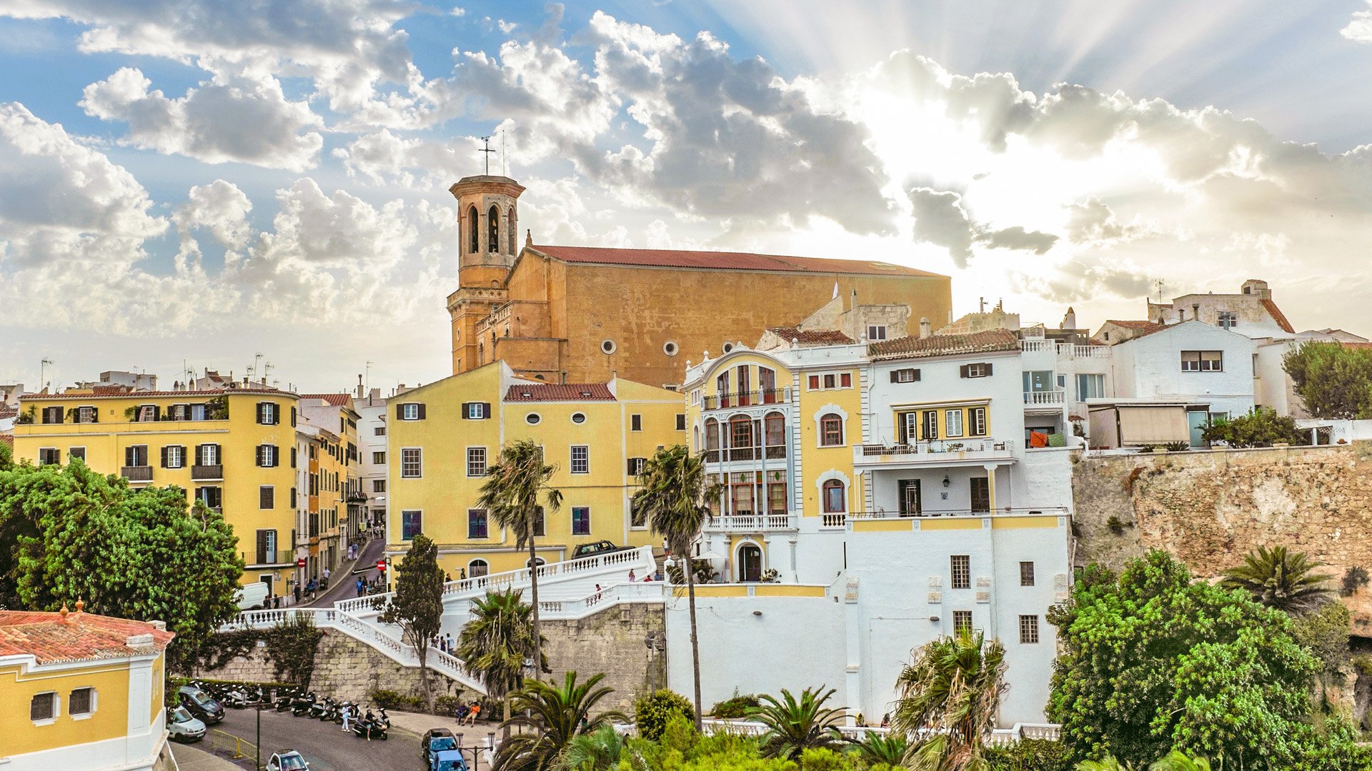 View of the Church of Santa Maria in the city of Mahon, Menorca, Balearic Islands.