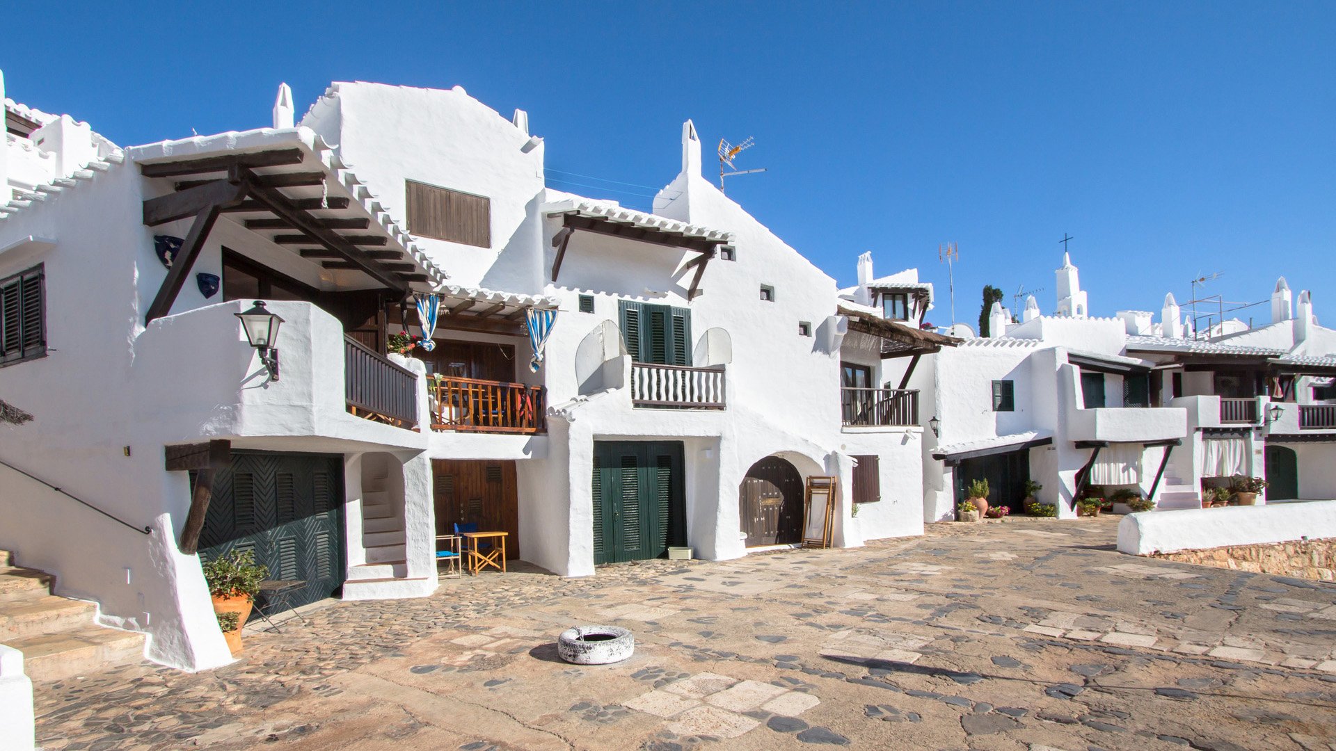 View of a typical residence of fishing village of Binibeca, Menorca, Spain