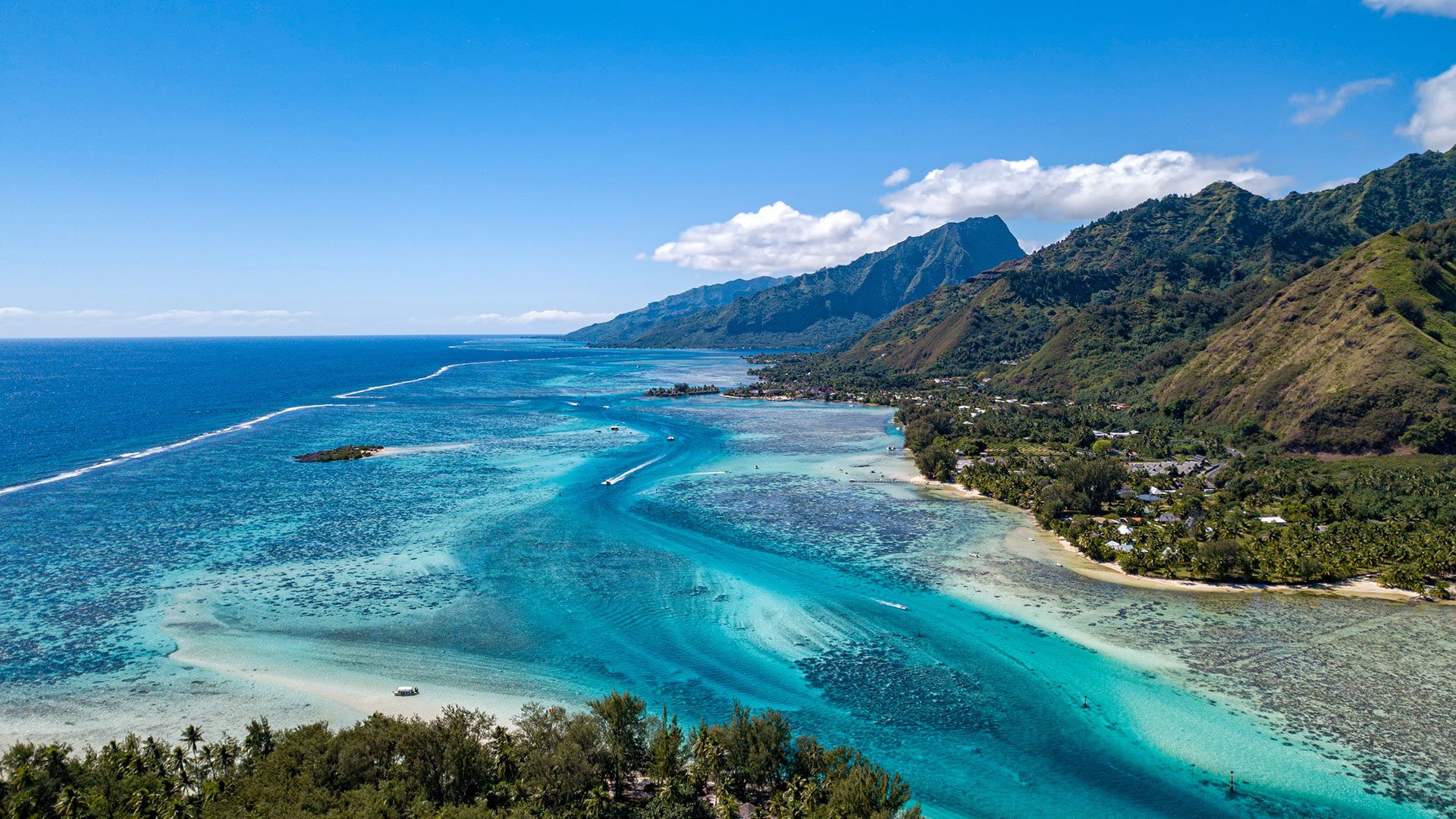 Moorea island french polynesia lagoon aerial view
