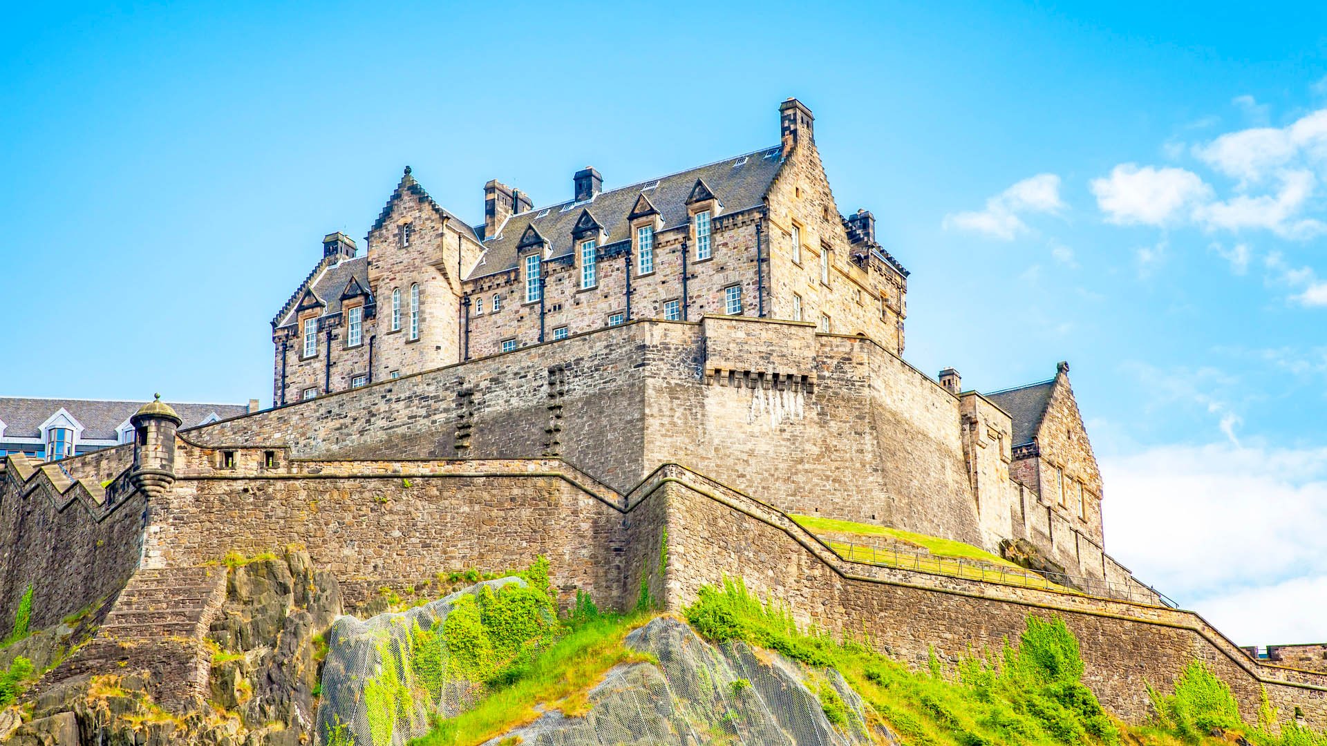 Edinburgh castle view over blue sky