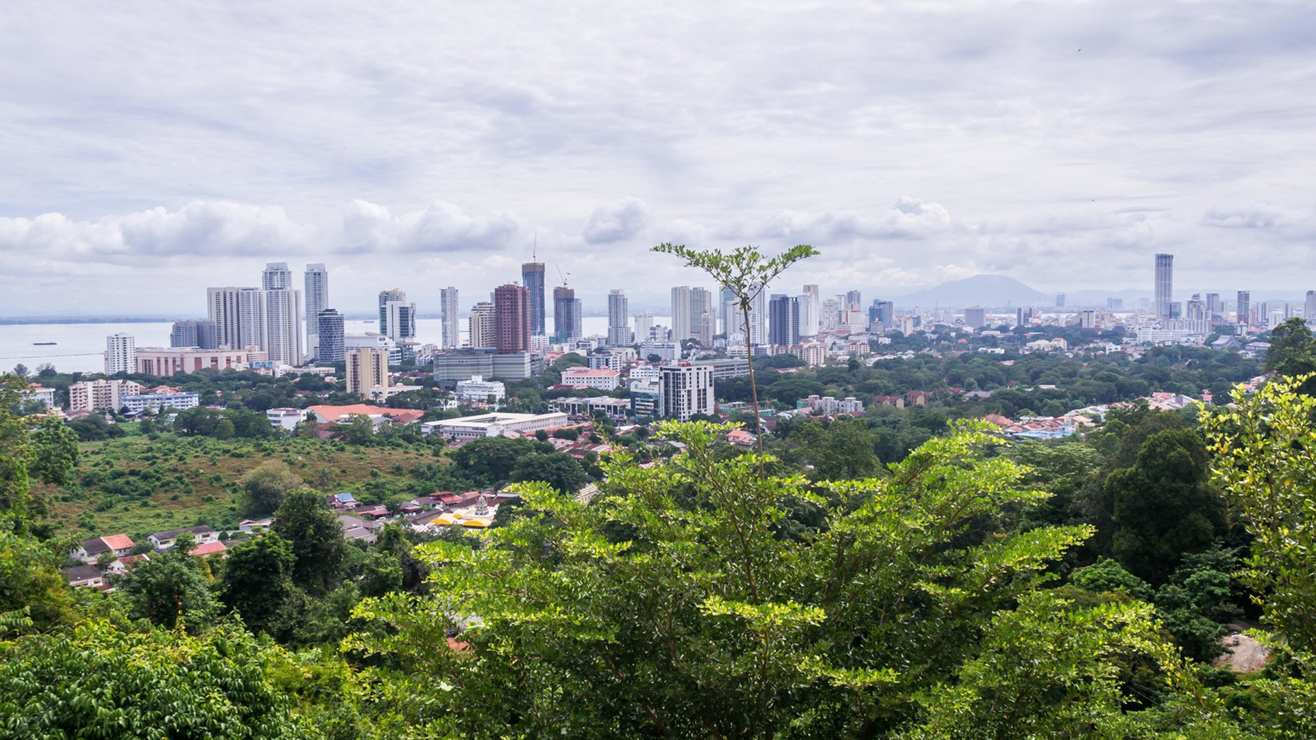 View on skyline of Georgetown, Malaysia from Penang Hill, a popular destination for tourists reached by a cog railway