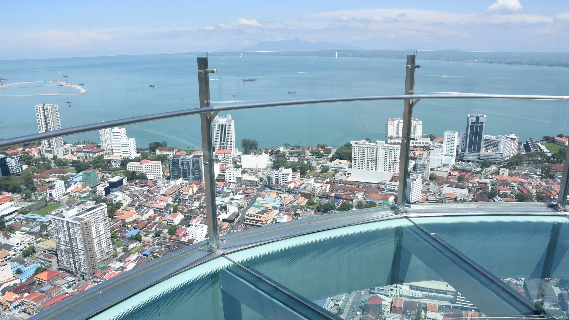 View of the harbour of George TAown from the 66th Fllor of the Komtar Tower